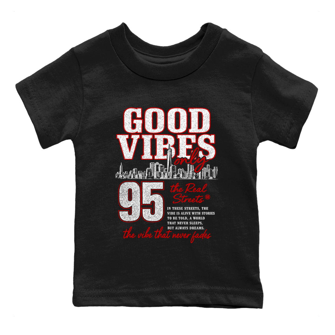 Sneaker match tees – Sneaker Tees To Match Air Foamposite Cough Drop Shoes – Good Vibes Only Kids T-Shirt Black 2