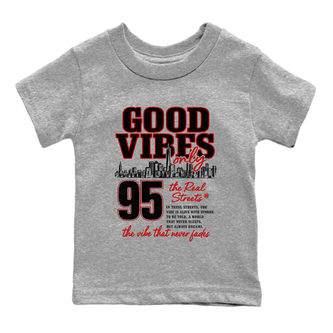 Sneaker match tees – Sneaker Tees To Match Air Foamposite Cough Drop Shoes – Good Vibes Only Kids T-Shirt Heather Grey 2