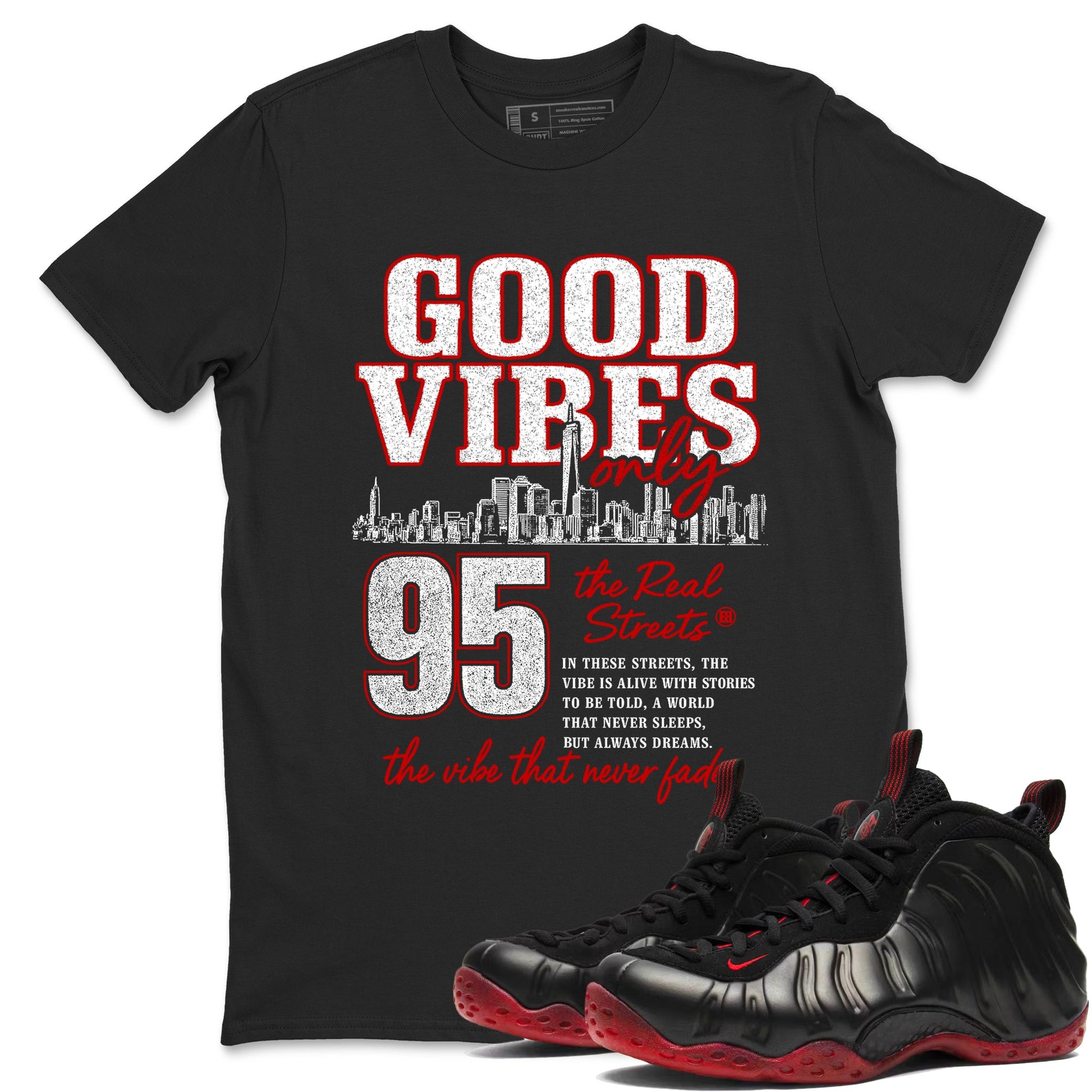 Sneaker match tees – Sneaker Tees To Match Air Foamposite Cough Drop Shoes – Good Vibes Only Tee Black 1