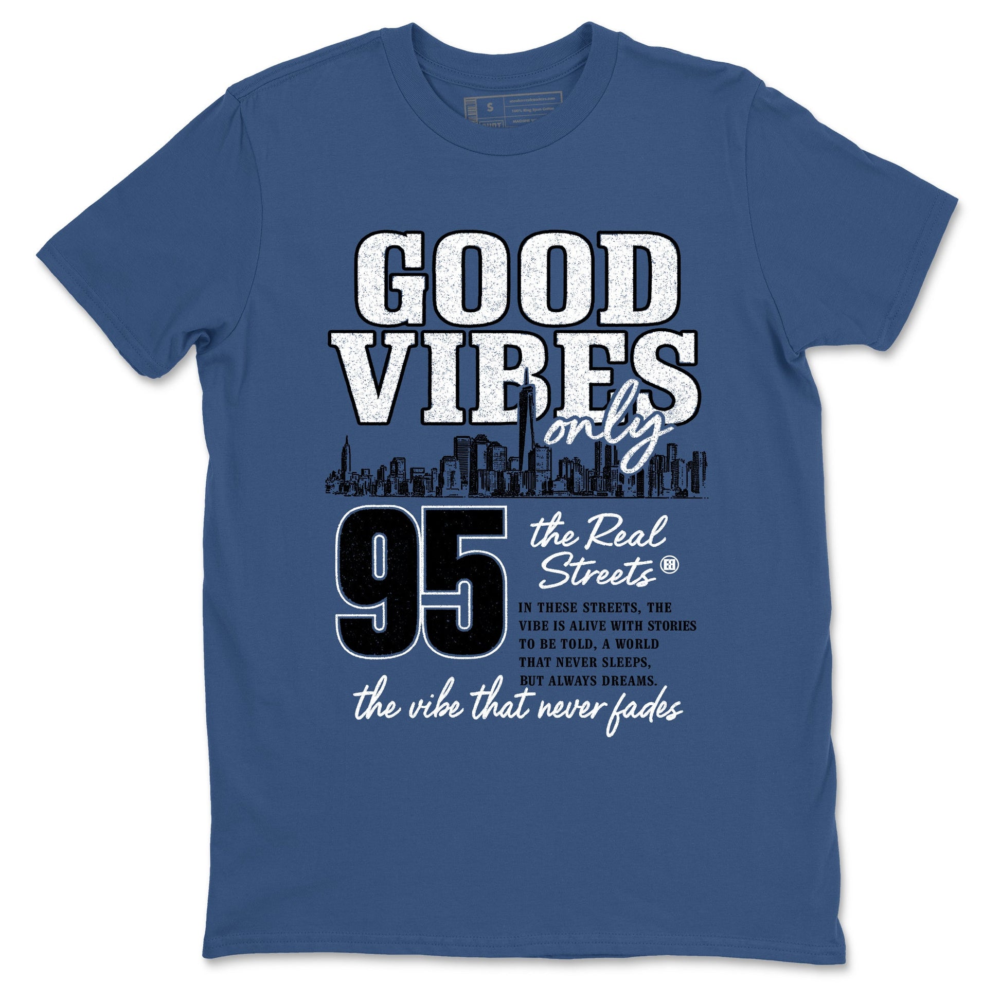 Sneaker match tees – Sneaker Tees To Match Air Jordan 1 Travis Scott Fragment Shoes – Good Vibes Only Tee Denim Blue 2