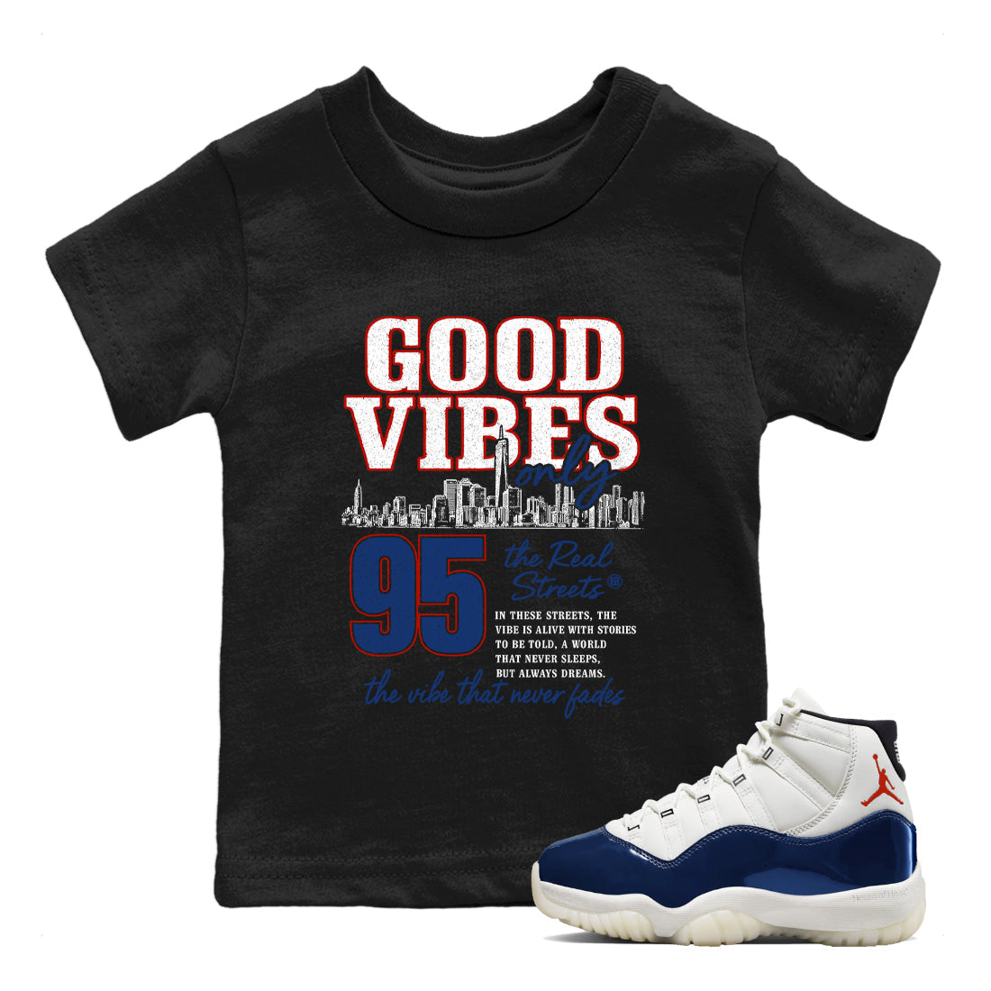 Sneaker match tees – Sneaker Tees To Match Air Jordan 11 Rare Air Shoes – Good Vibes Only Kids T-Shirt Black 1