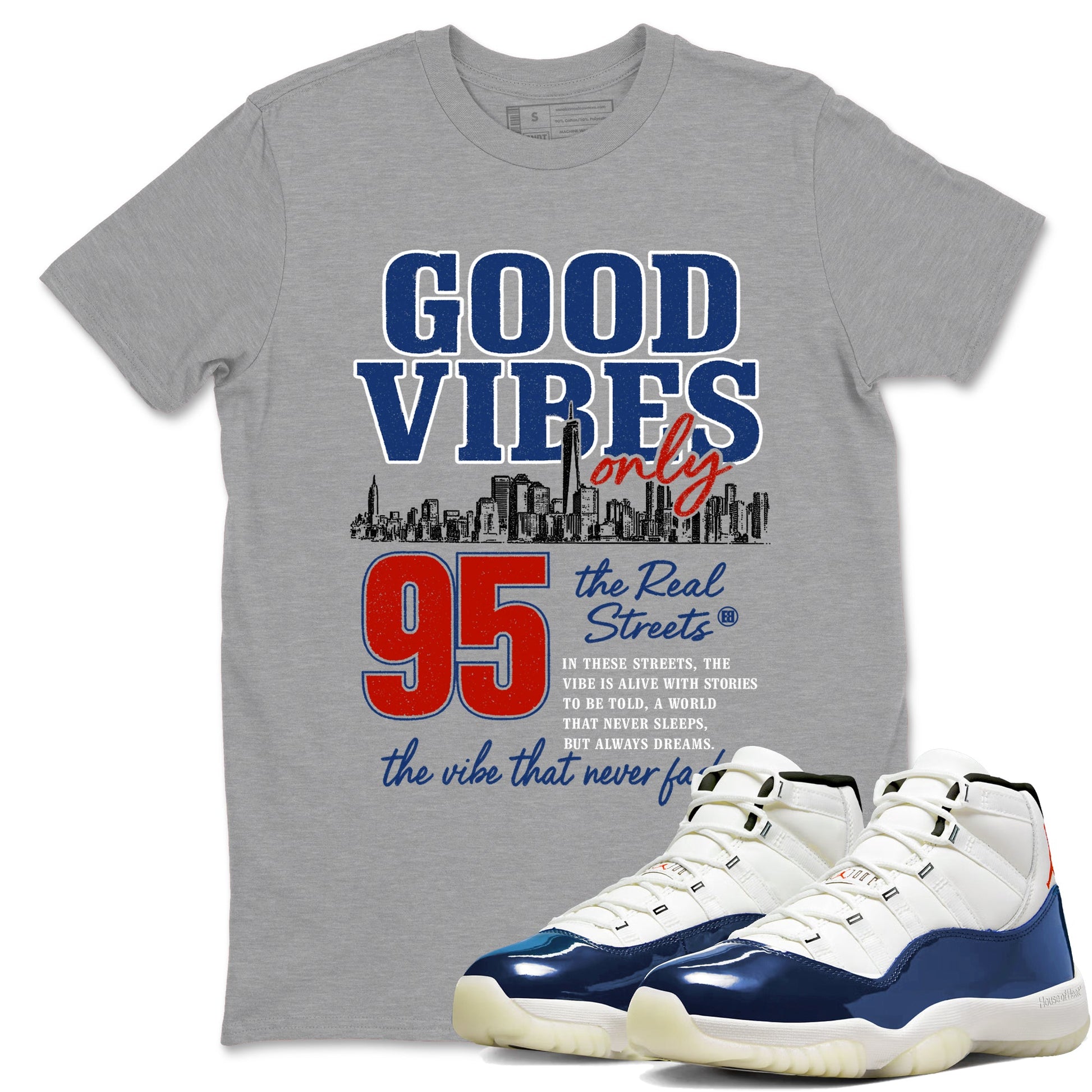 Sneaker match tees – Sneaker Tees To Match Air Jordan 11 Rare Air Shoes – Good Vibes Only Tee Heather Grey 1