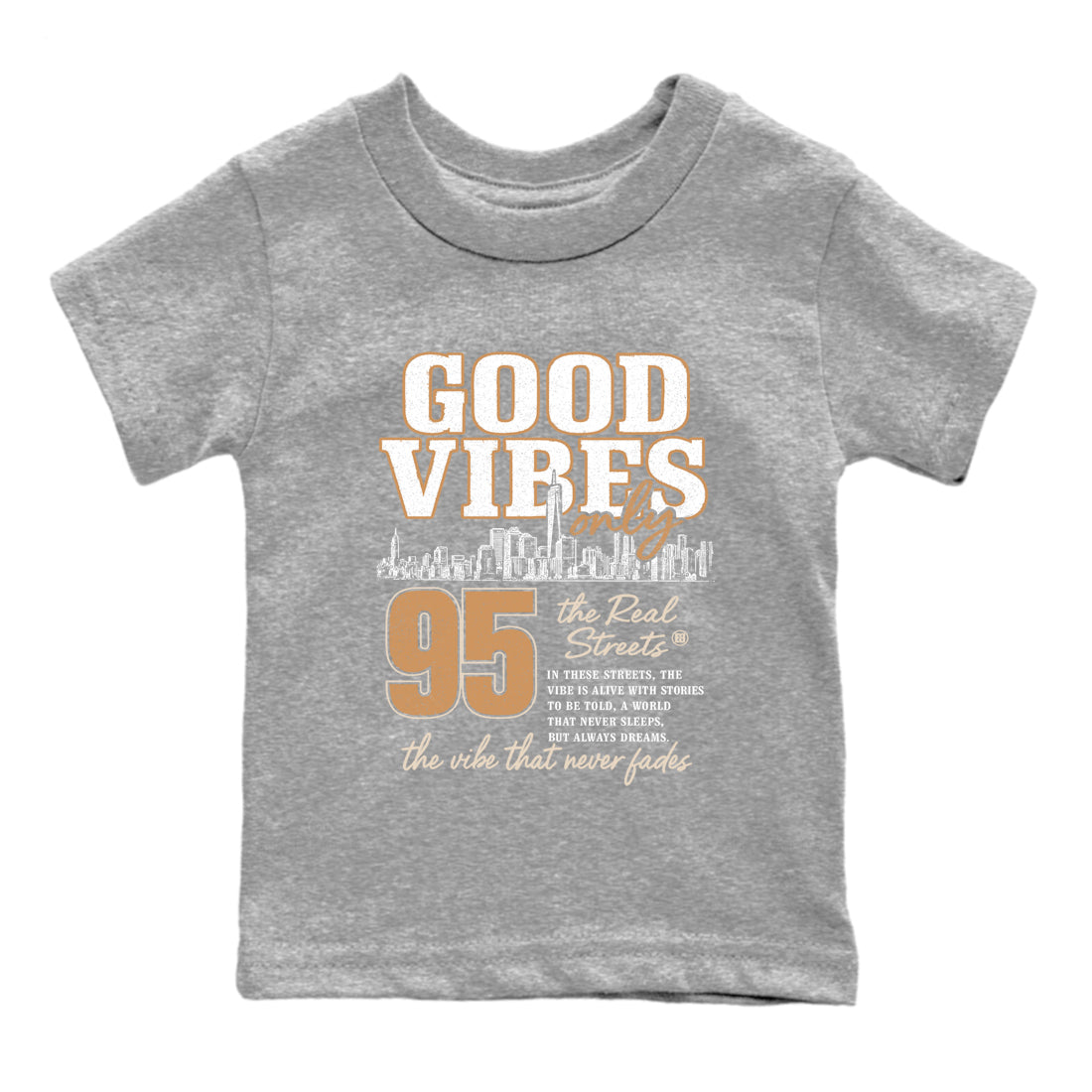 Sneaker match tees – Sneaker Tees To Match Air Jordan 3 Champagne and Oysters Shoes – Good Vibes Only Kids T-Shirt Heather Grey 2