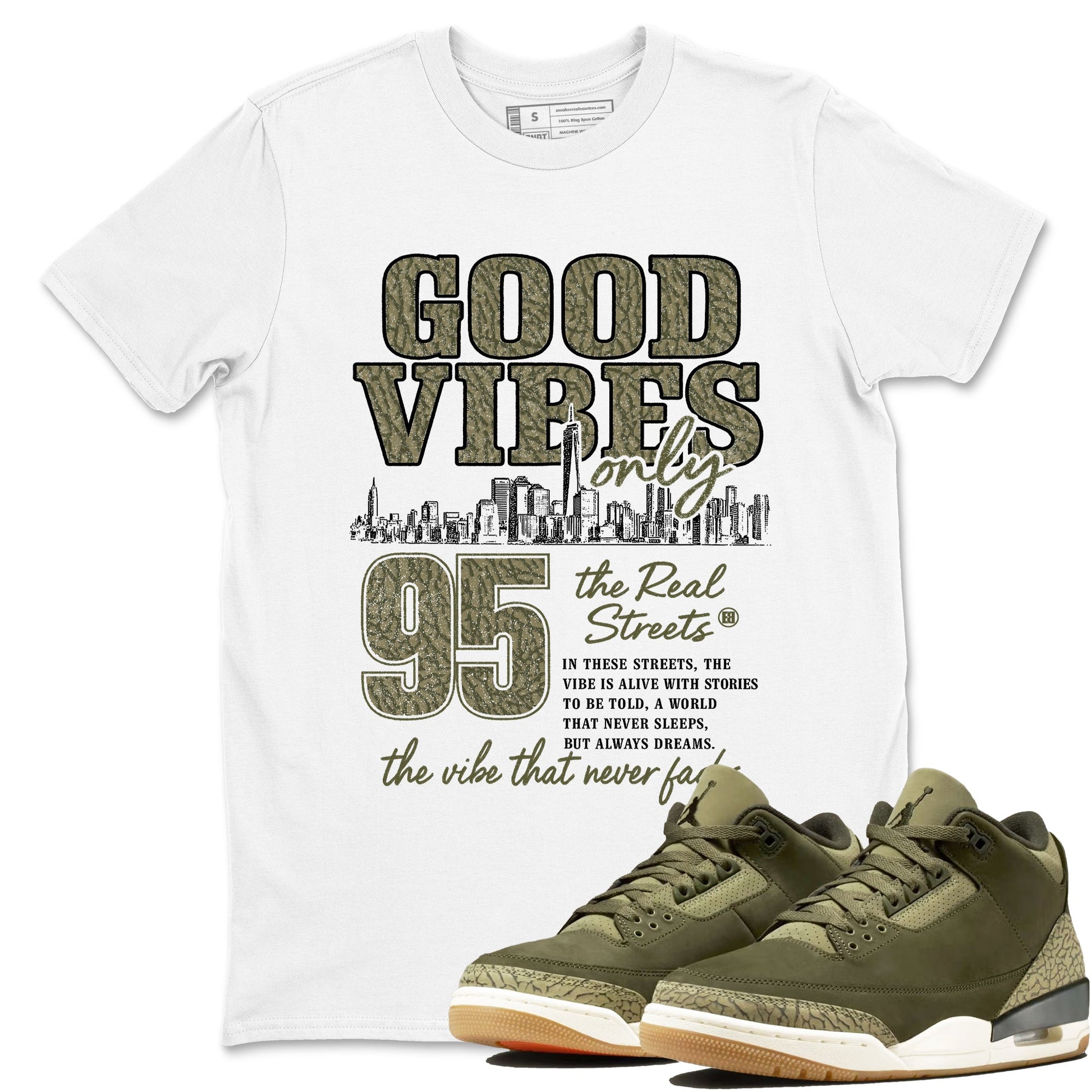 Sneaker Threads – Sneaker Threads To Match Air Jordan 3 Family Affair Shoes – Good Vibes Only Tee White 1
