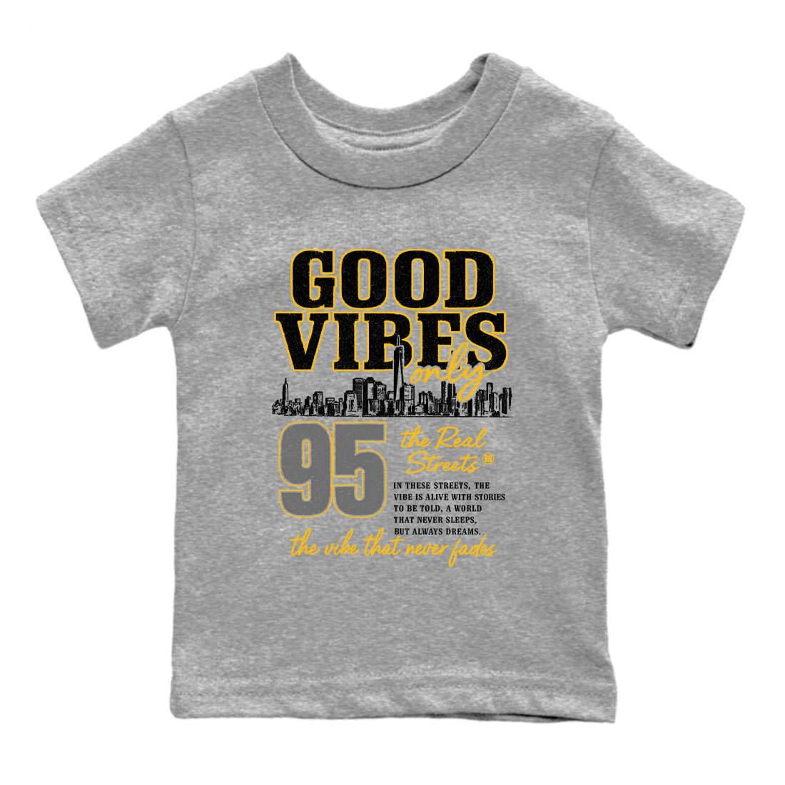 Sneaker match tees – Sneaker Tees To Match Air Jordan 5 Tokyo Shoes – Good Vibes Only Kids T-Shirt Heather Grey 2