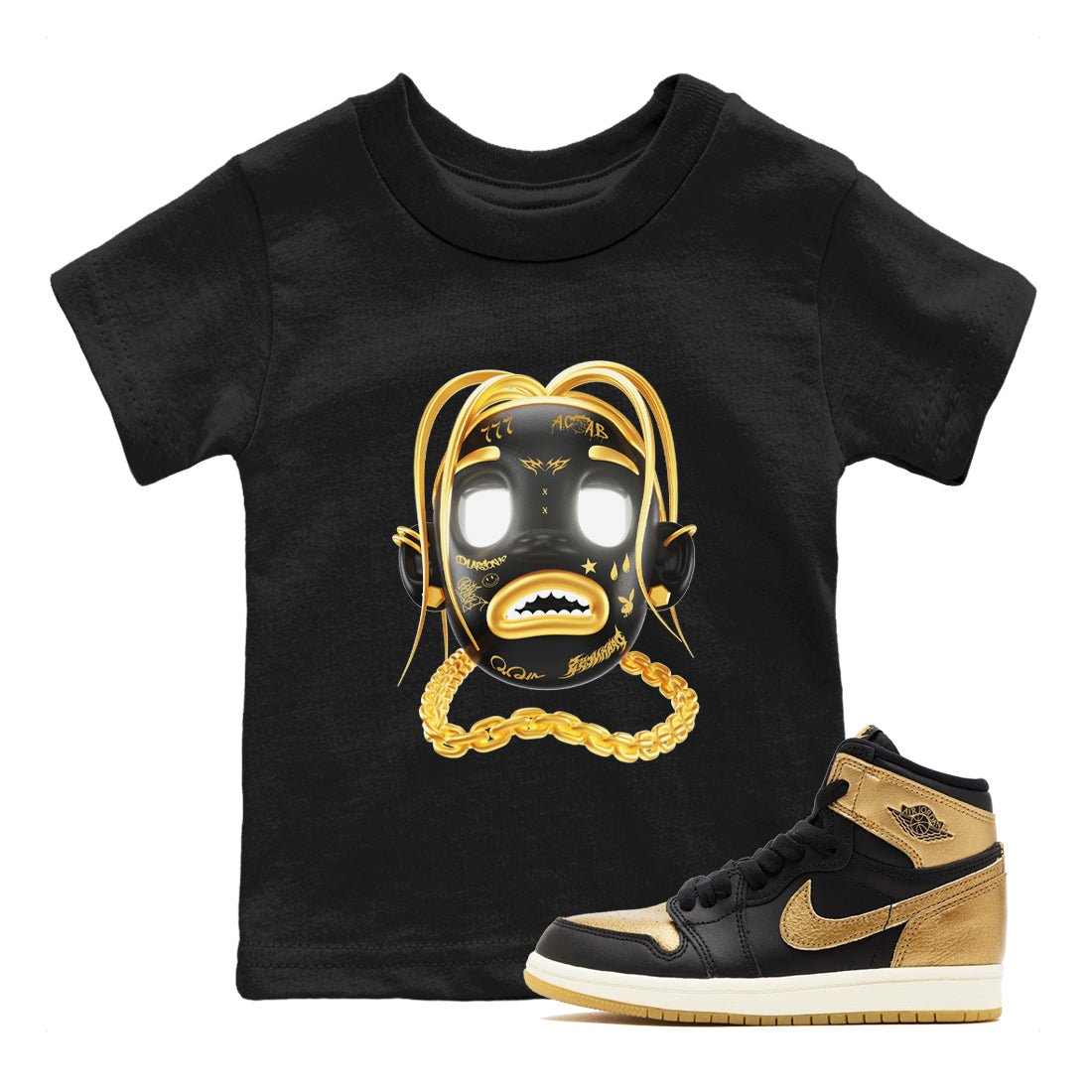 1s Black Metallic Gold shirts to match jordans Goosebumps Boy sneaker match tees Air Jordan 1 Black Metallic Gold SNRT Sneaker Tees streetwear brand Baby and Youth Black 1 cotton tee