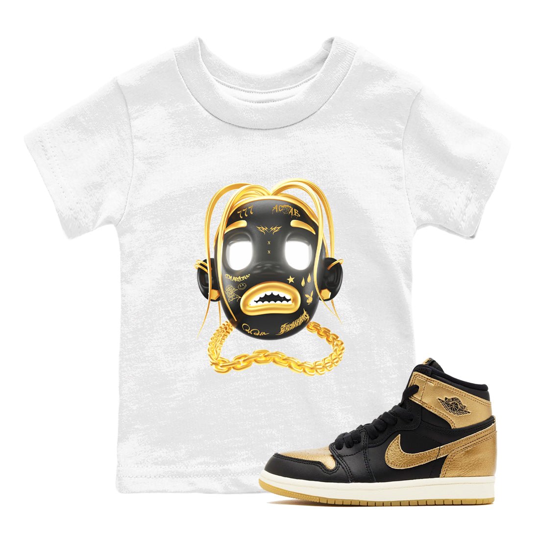 1s Black Metallic Gold shirts to match jordans Goosebumps Boy sneaker match tees Air Jordan 1 Black Metallic Gold SNRT Sneaker Tees streetwear brand Baby and Youth White 1 cotton tee