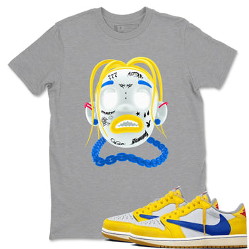 1s Travis Scott Canary shirt to match jordans Goosebumps Boy sneaker tees Air Jordan 1 Travis Scott Canary SNRT Sneaker Release Tees unisex cotton Heather Grey 1 crew neck shirt