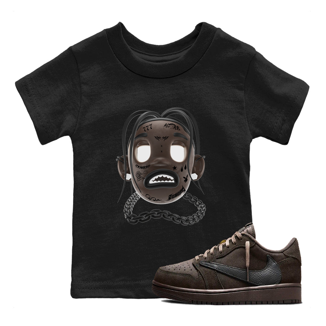Air Jordan 1 Travis Scott Velvet Brown shirts to match jordans Goosebumps Boy sneaker match tees Travis Scott x Air Jordan 1 Low OG Velvet Brown best t shirts to wear with jordans SNRT Sneaker Tees Youth Baby Black 1 tee