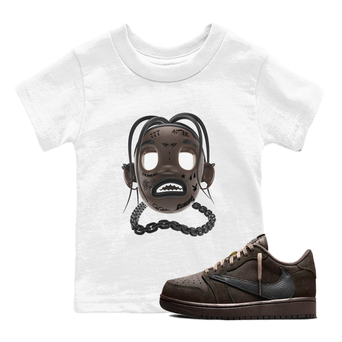 Air Jordan 1 Travis Scott Velvet Brown shirts to match jordans Goosebumps Boy sneaker match tees Travis Scott x Air Jordan 1 Low OG Velvet Brown best t shirts to wear with jordans SNRT Sneaker Tees Youth Baby White 1 tee