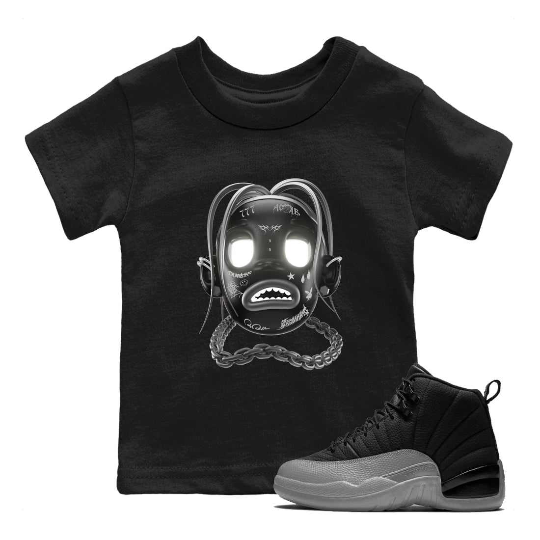 12s Black Wolf Grey shirts to match jordans Goosebumps Boy sneaker match tees Air Jordan 12 Barons match shoes to clothes SNRT Sneaker Tees Youth Baby Black 1 tee