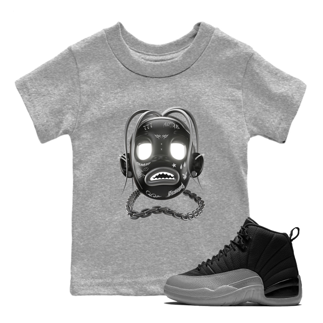 12s Black Wolf Grey shirts to match jordans Goosebumps Boy sneaker match tees Air Jordan 12 Barons match shoes to clothes SNRT Sneaker Tees Youth Baby Heather Grey 1 tee