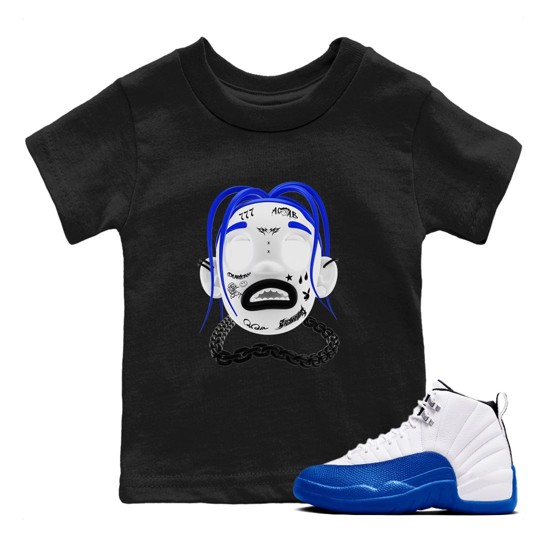 12s Blueberry shirts to match jordans Goosebumps Boy best t shirts to wear with jordans AJ12 White and Game Royal match shoes to clothes SNRT Sneaker Tees Youth Baby Black 1 tee
