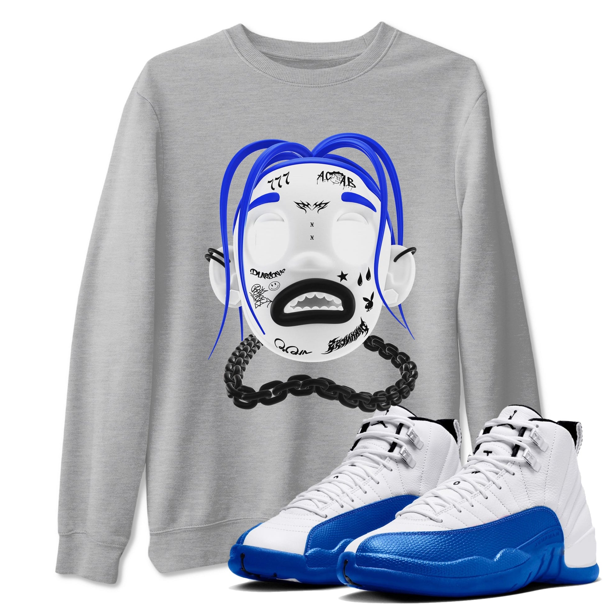 12s Blueberry shirts to match jordans Goosebumps Boy best t shirts to wear with jordans AJ12 White and Game Royal match shoes to clothes SNRT Sneaker Tees unisex cotton Heather Grey 1 shirts