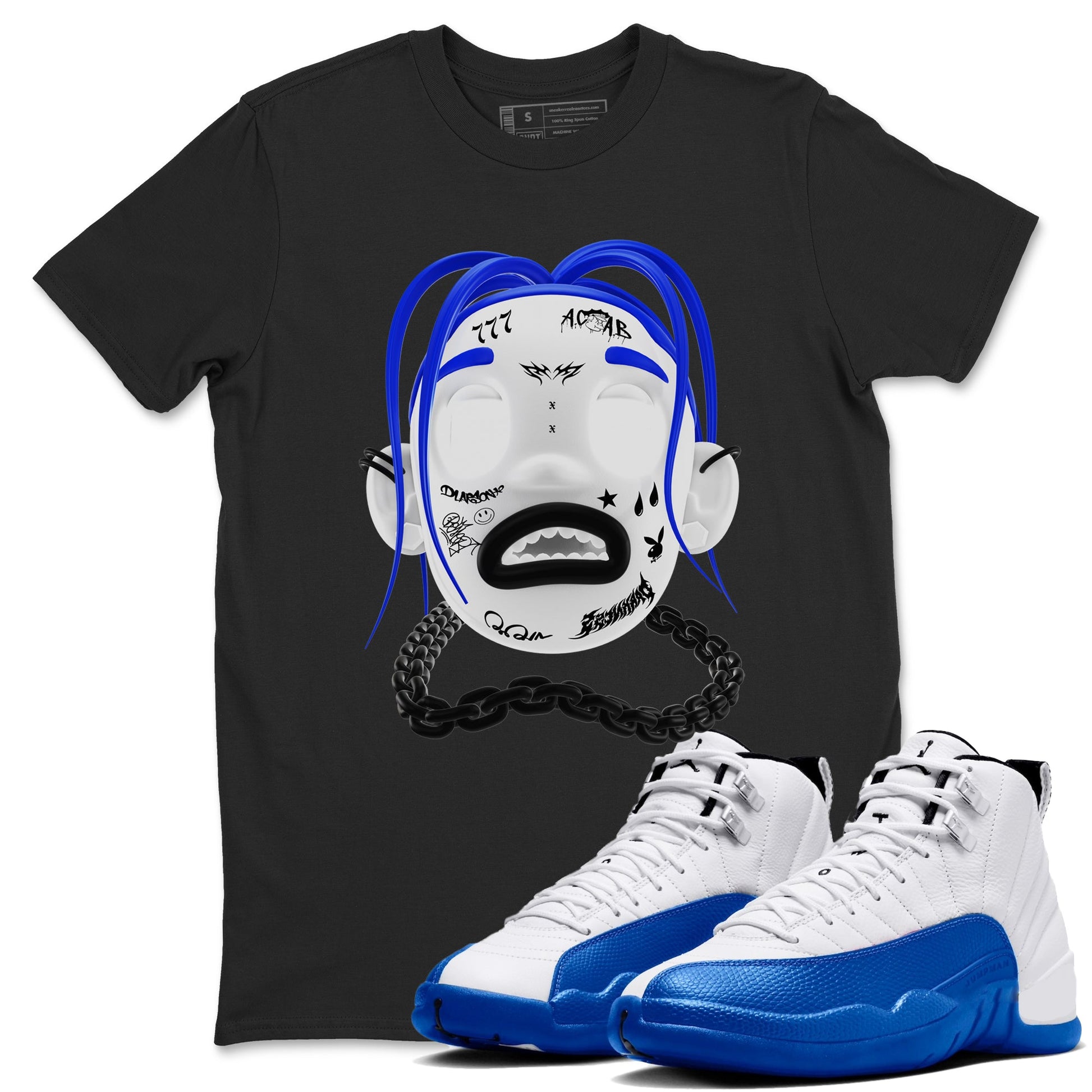 12s Blueberry shirts to match jordans Goosebumps Boy best t shirts to wear with jordans AJ12 White and Game Royal match shoes to clothes SNRT Sneaker Tees unisex cotton Black 1 shirts