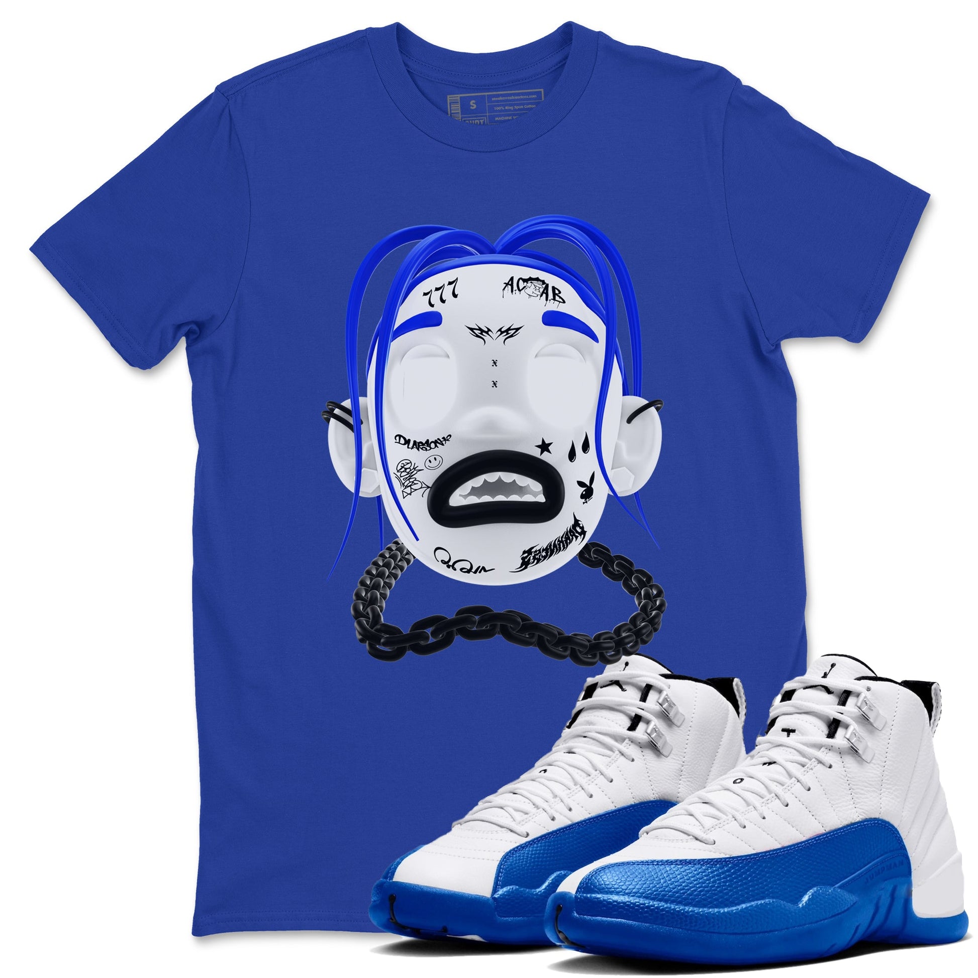 12s Blueberry shirts to match jordans Goosebumps Boy best t shirts to wear with jordans AJ12 White and Game Royal match shoes to clothes SNRT Sneaker Tees unisex cotton Royal Blue 1 shirts