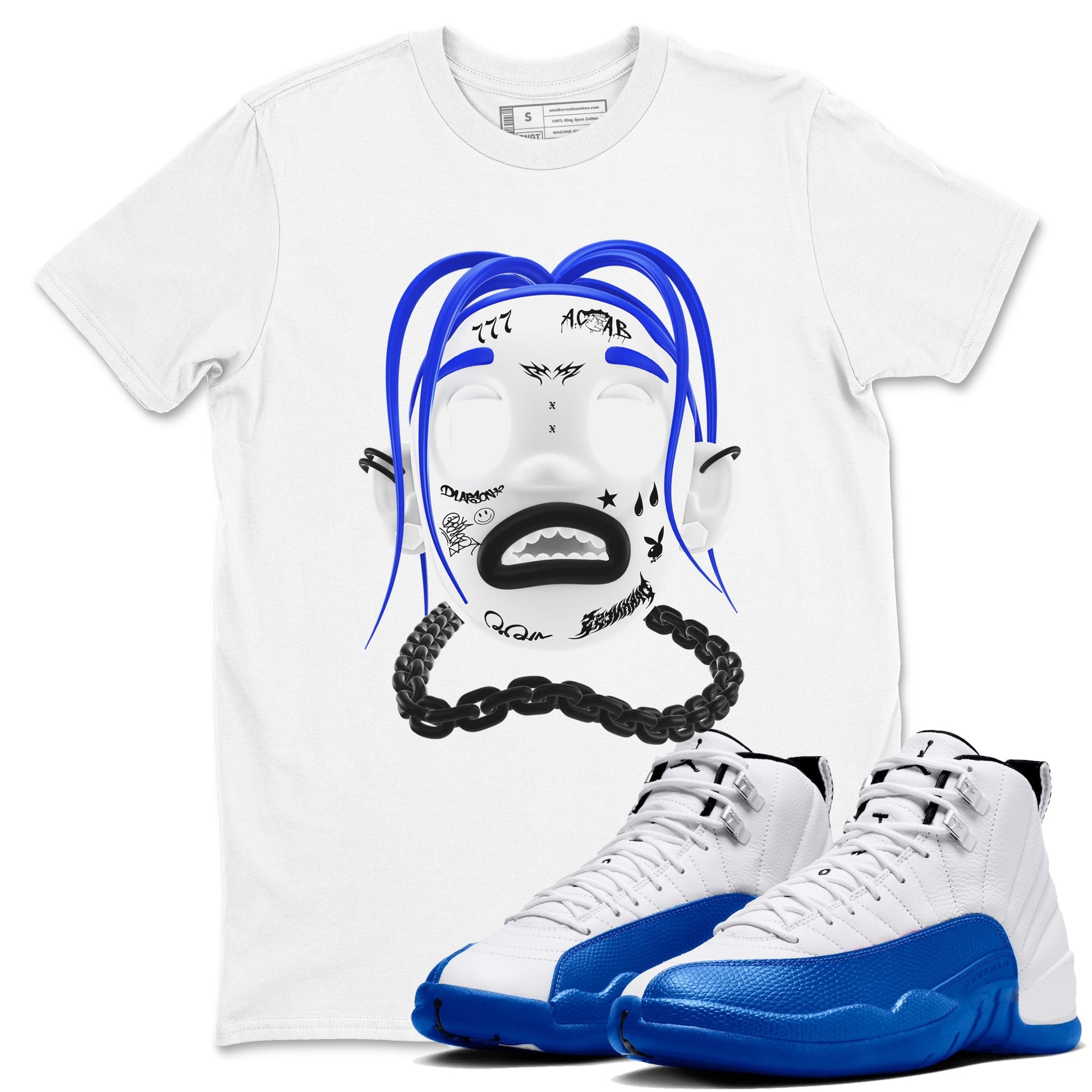 12s Blueberry shirts to match jordans Goosebumps Boy best t shirts to wear with jordans AJ12 White and Game Royal match shoes to clothes SNRT Sneaker Tees unisex cotton White 1 shirts