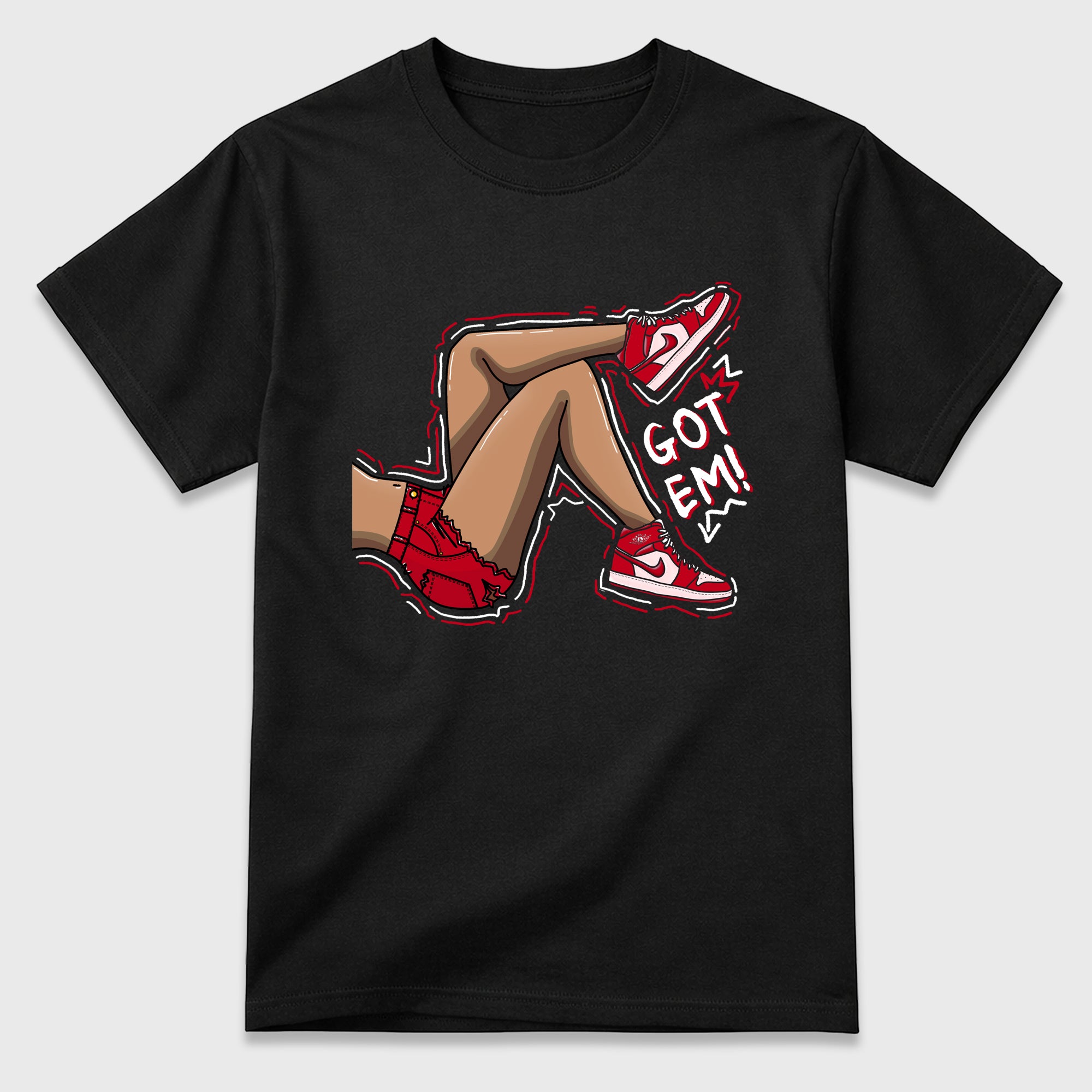 Got Em Legs Graphic T-Shirt featuring original streetwear artwork designed to match the Air Jordan 1 Nails and Grails. Black 2 Graphic T-Shirt.
