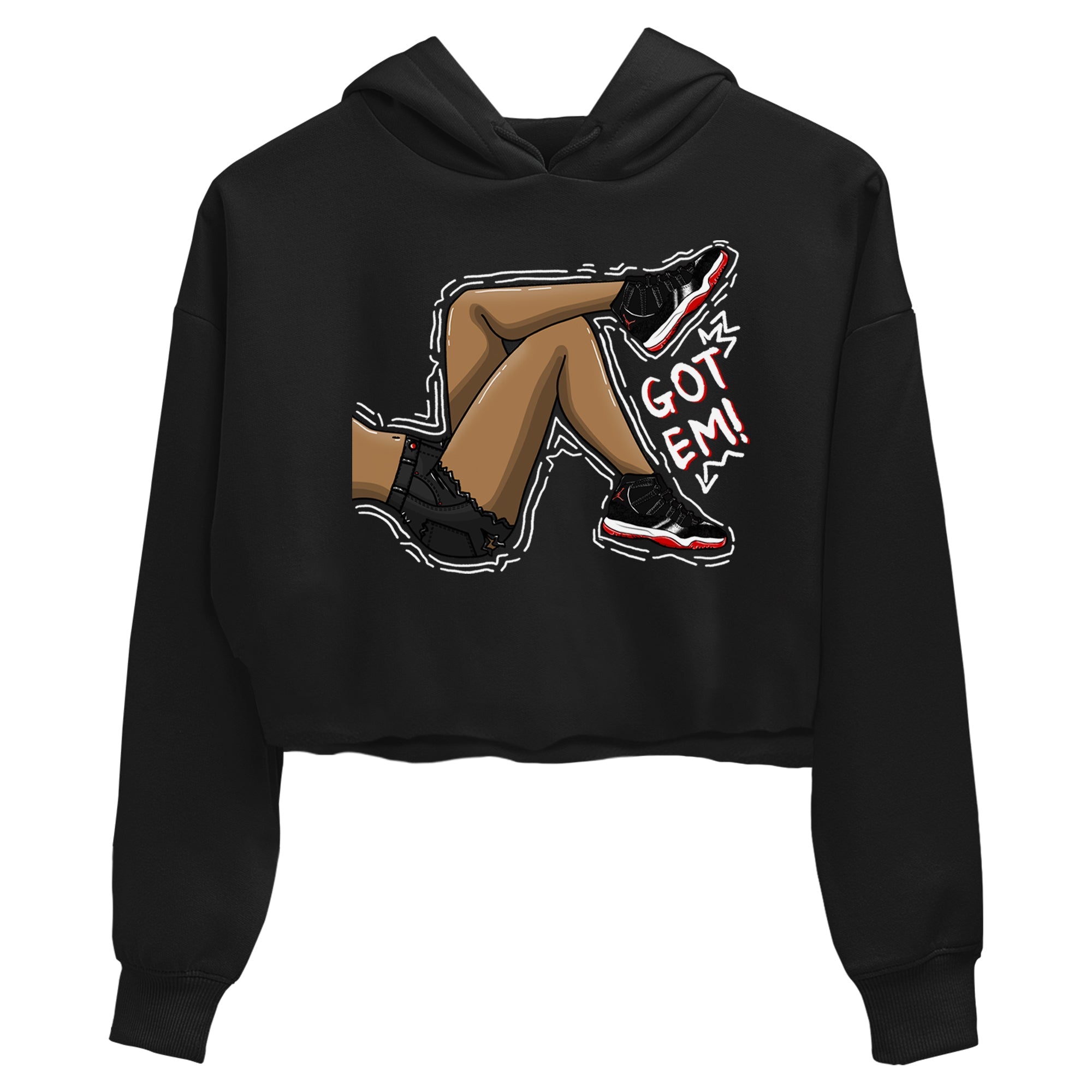 11s Bred Velvet shirts to match jordans Got Em Legs sneaker match tees Air Jordan 11 Bred Velvet match shoes to clothes SNRT Sneaker Tees unisex cotton Black 2 crop tee