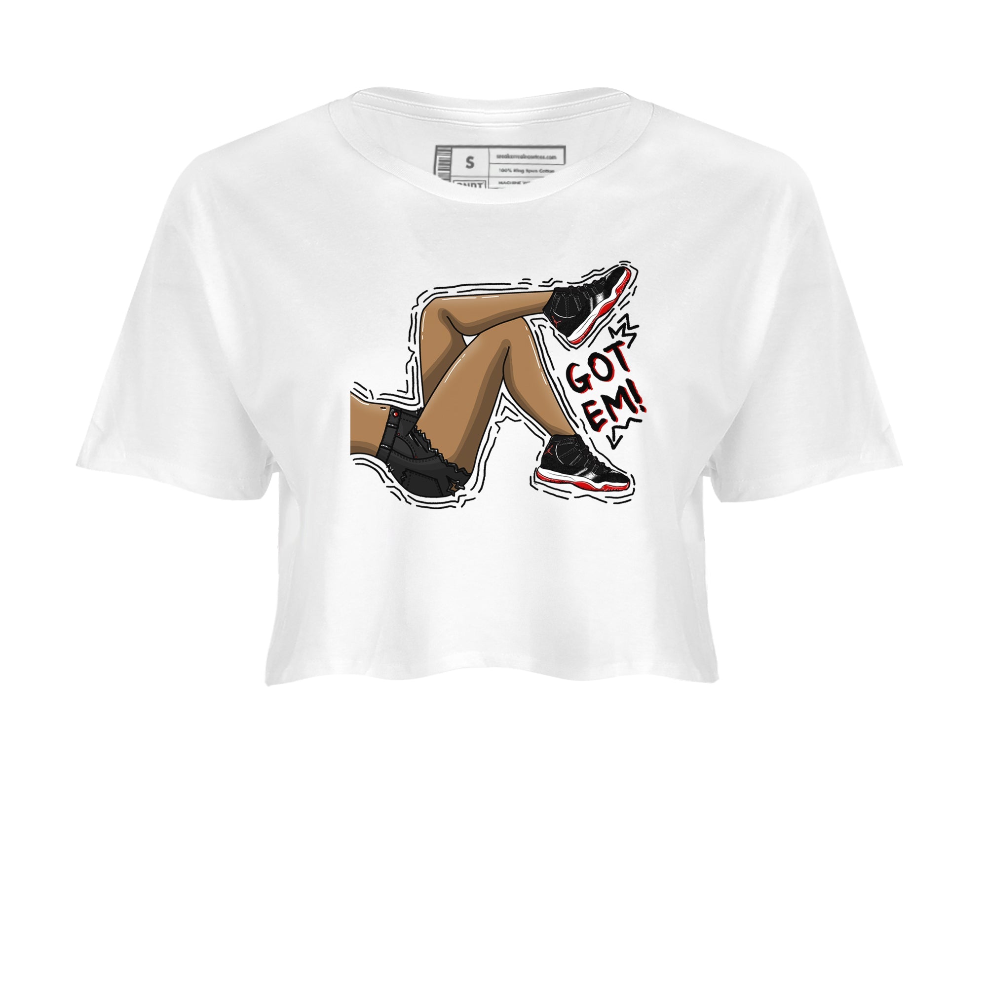 11s Bred Velvet shirts to match jordans Got Em Legs sneaker match tees Air Jordan 11 Bred Velvet match shoes to clothes SNRT Sneaker Tees unisex cotton White 2 crop tee