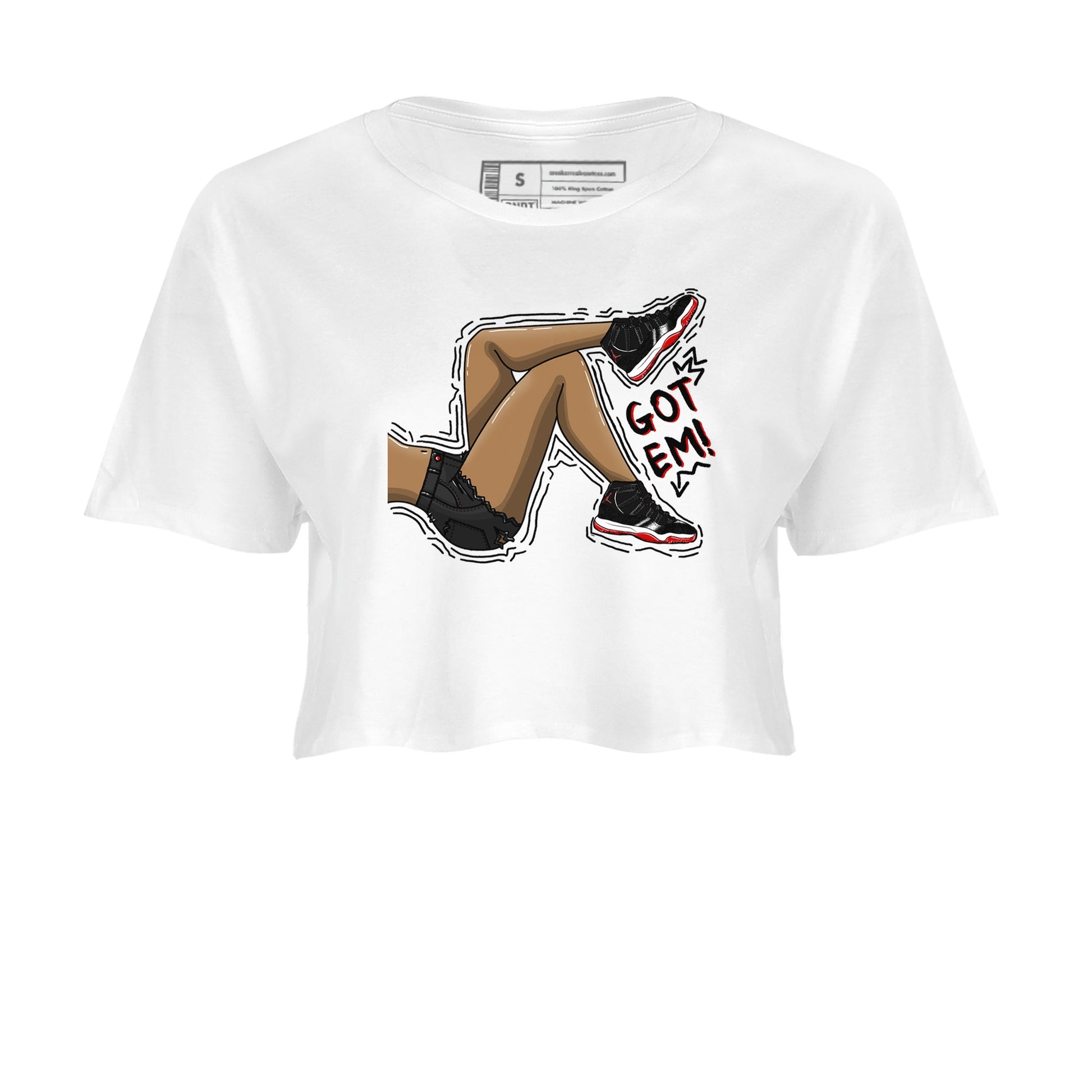 11s Bred Velvet shirts to match jordans Got Em Legs sneaker match tees Air Jordan 11 Bred Velvet match shoes to clothes SNRT Sneaker Tees unisex cotton White 2 crop tee