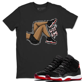 11s Bred Velvet shirts to match jordans Got Em Legs sneaker match tees Air Jordan 11 Bred Velvet match shoes to clothes SNRT Sneaker Tees unisex cotton Black 1 shirts