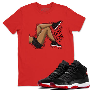 11s Bred Velvet shirts to match jordans Got Em Legs sneaker match tees Air Jordan 11 Bred Velvet match shoes to clothes SNRT Sneaker Tees unisex cotton Red 1 shirts