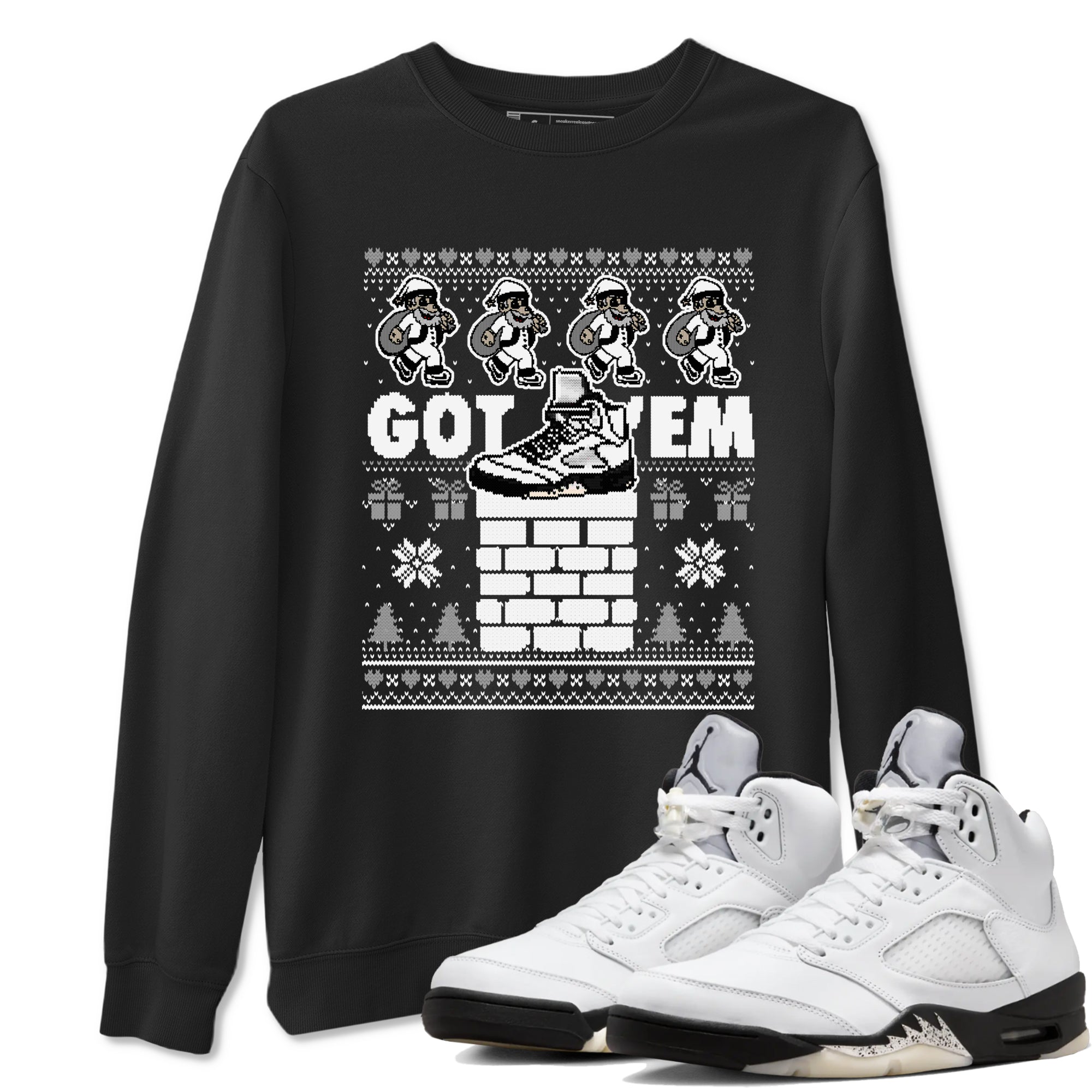 5s White Black shirts to match jordans Got' em Santa sneaker match tees Air Jordan 5 Retro White Black match shoes to clothes SNRT Sneaker Tees unisex cotton Black 1 shirts