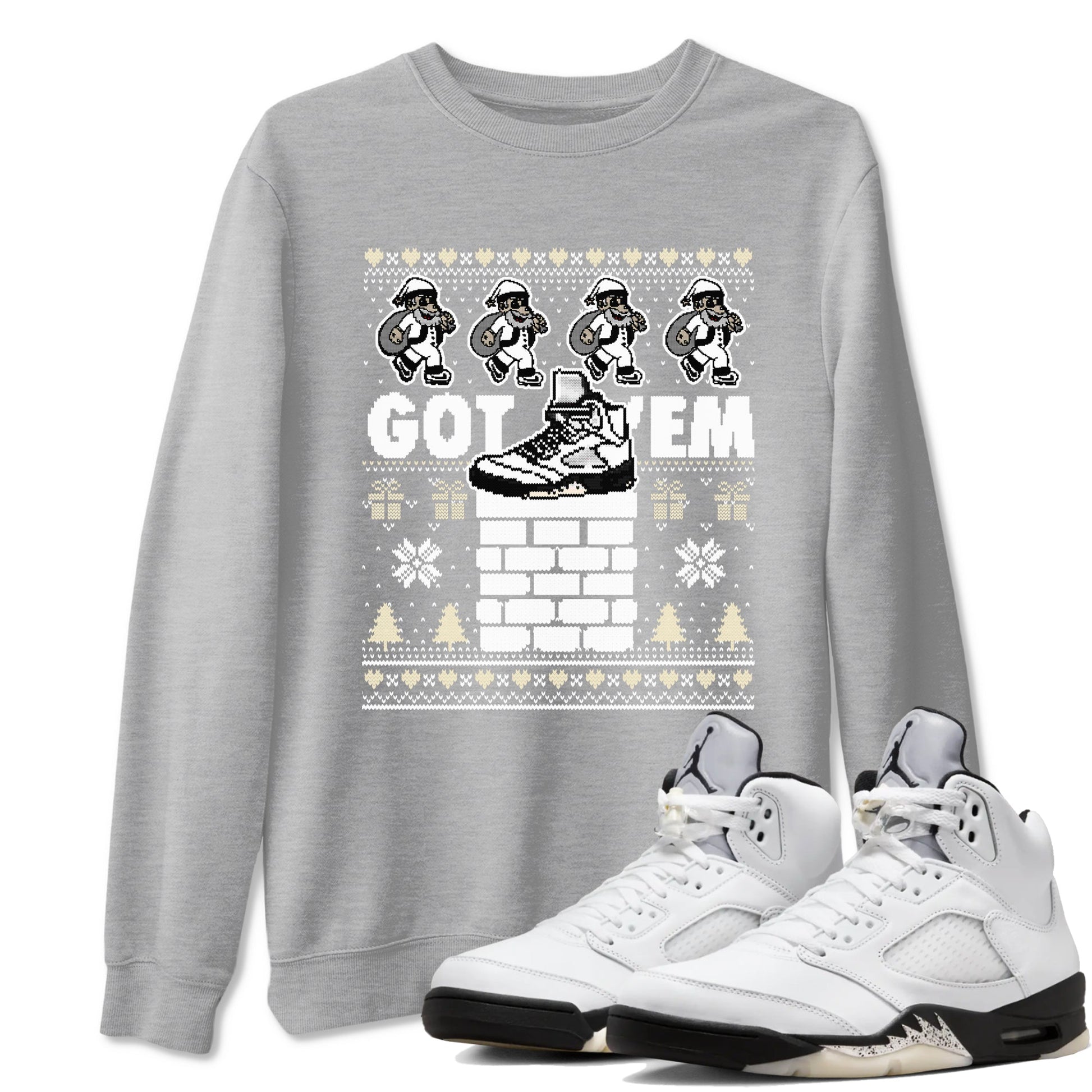 5s White Black shirts to match jordans Got' em Santa sneaker match tees Air Jordan 5 Retro White Black match shoes to clothes SNRT Sneaker Tees unisex cotton Heather Grey 1 shirts