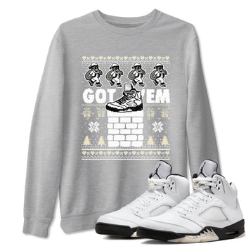 5s White Black shirts to match jordans Got' em Santa sneaker match tees Air Jordan 5 Retro White Black match shoes to clothes SNRT Sneaker Tees unisex cotton Heather Grey 1 shirts