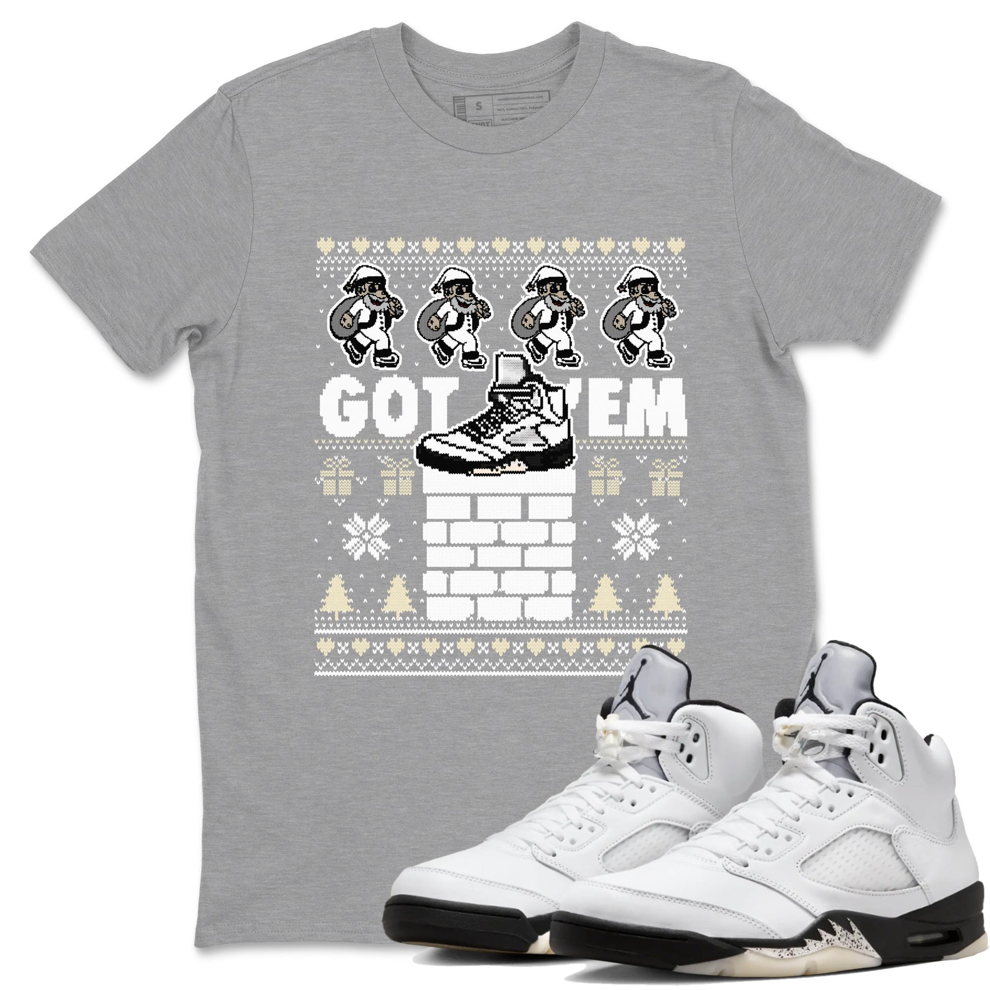 5s White Black shirts to match jordans Got' em Santa sneaker match tees Air Jordan 5 Retro White Black match shoes to clothes SNRT Sneaker Tees unisex cotton Heather Grey 1 shirts