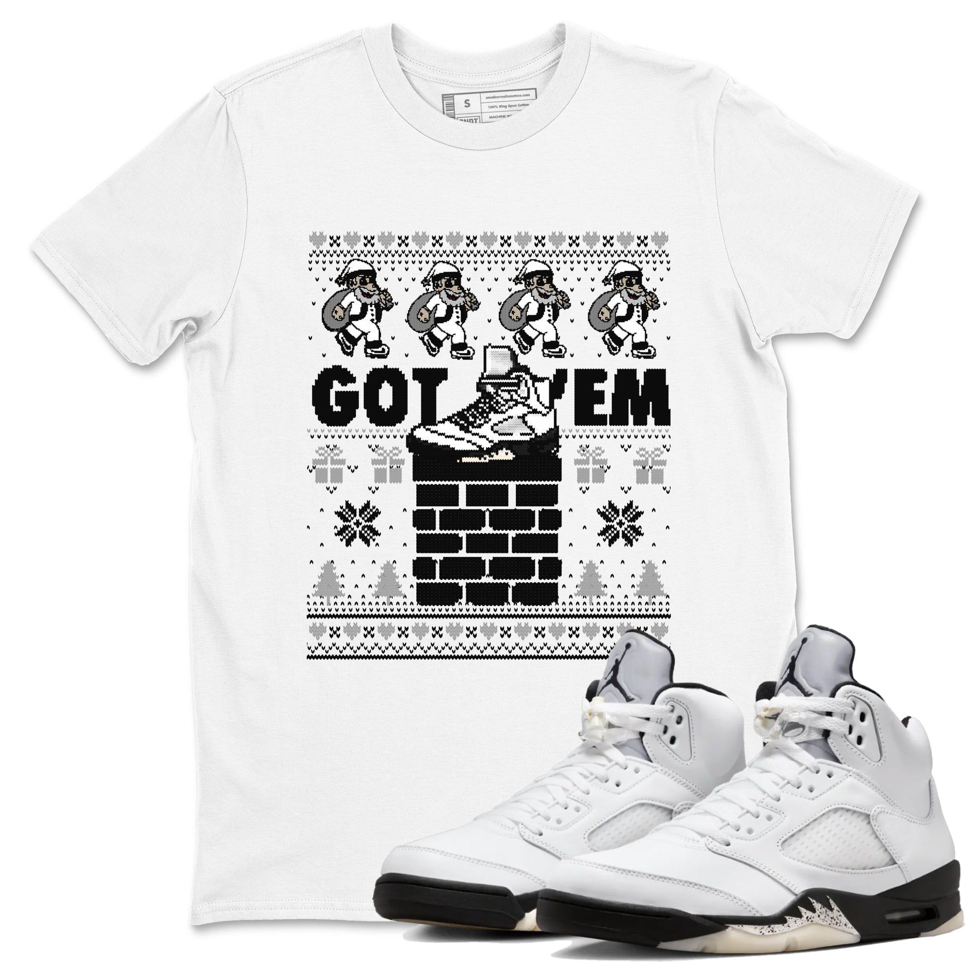 5s White Black shirts to match jordans Got' em Santa sneaker match tees Air Jordan 5 Retro White Black match shoes to clothes SNRT Sneaker Tees unisex cotton White 1 shirts