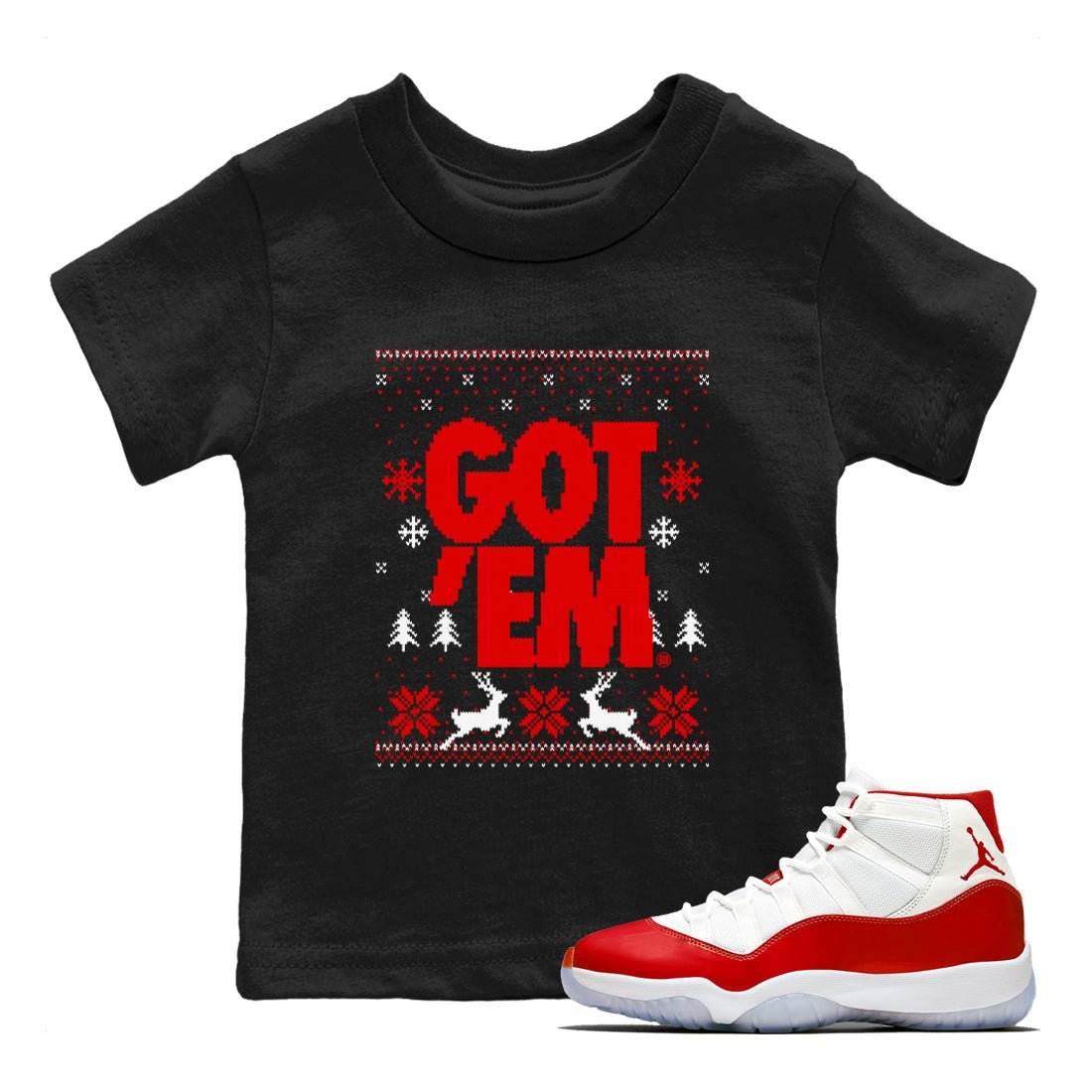 11s Cherry shirts to match jordans Christmas Gift Got Em Ugly Sweater sneaker match tees Air Jordan 11 Retro Cherry match shoes to clothes SNRT Sneaker Tees Youth Baby Black 1 tee
