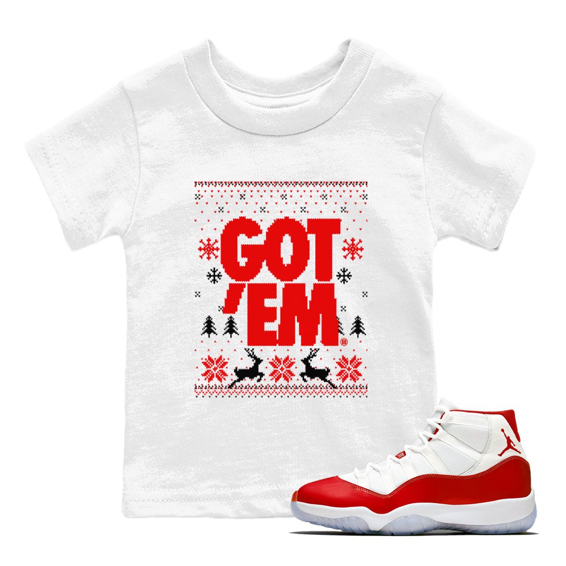 11s Cherry shirts to match jordans Christmas Gift Got Em Ugly Sweater sneaker match tees Air Jordan 11 Retro Cherry match shoes to clothes SNRT Sneaker Tees Youth Baby White 1 tee