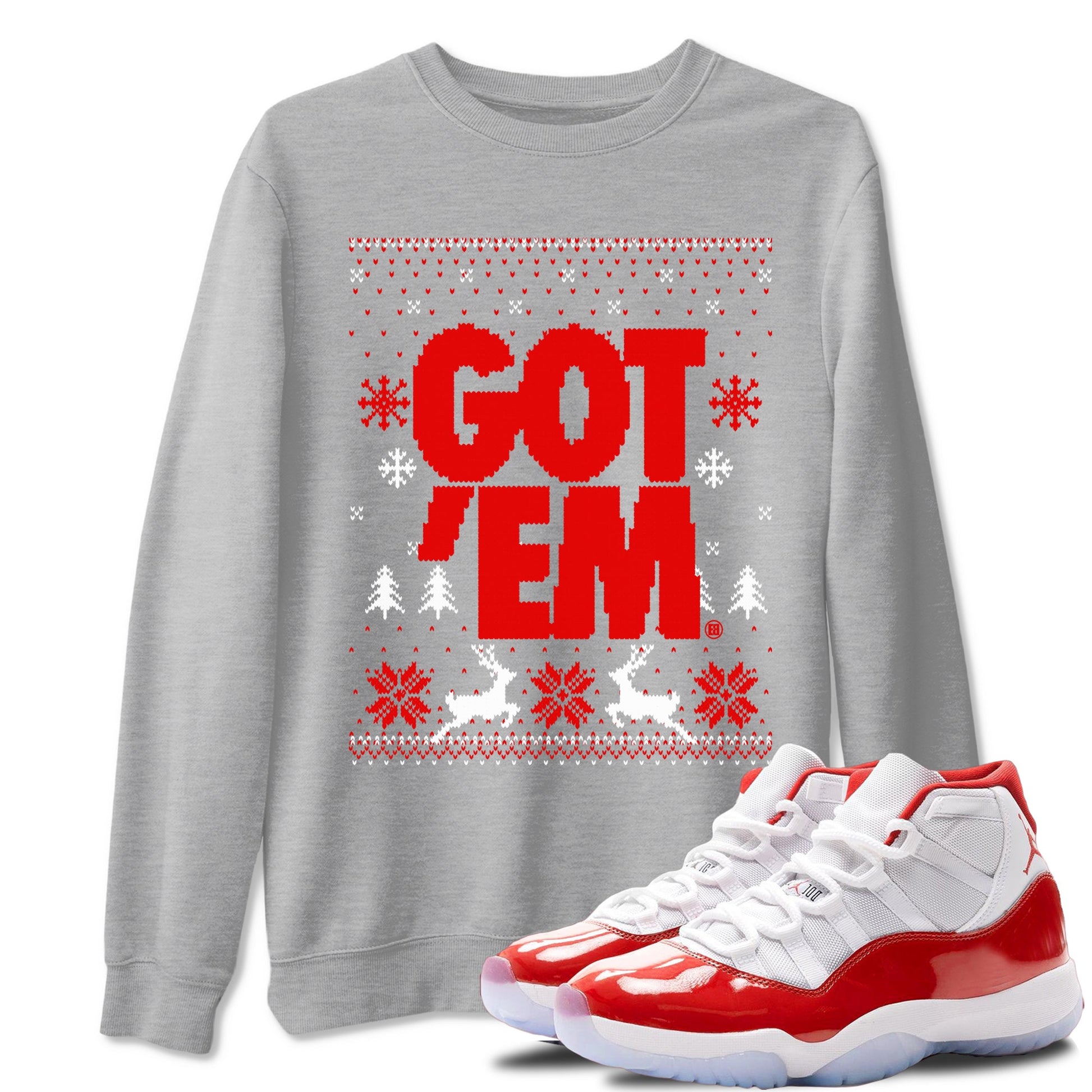 11s Cherry shirts to match jordans Christmas Gift Got Em Ugly Sweater sneaker match tees Air Jordan 11 Retro Cherry match shoes to clothes SNRT Sneaker Tees unisex cotton Heather Grey 1 shirts