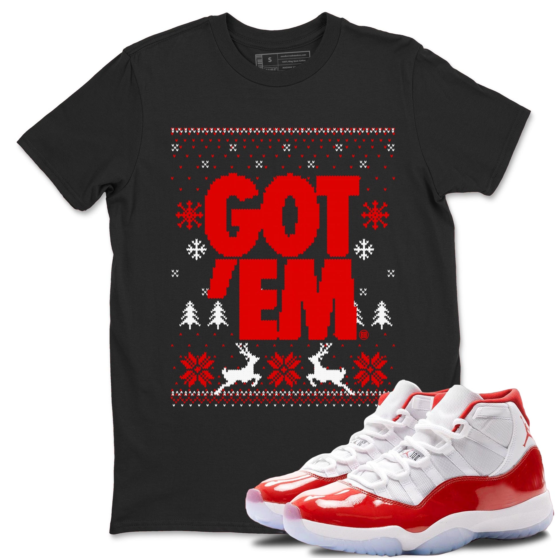 11s Cherry shirts to match jordans Christmas Gift Got Em Ugly Sweater sneaker match tees Air Jordan 11 Retro Cherry match shoes to clothes SNRT Sneaker Tees unisex cotton Black 1 shirts