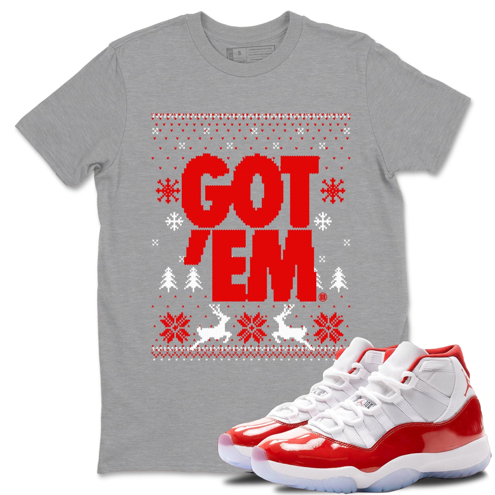 11s Cherry shirts to match jordans Christmas Gift Got Em Ugly Sweater sneaker match tees Air Jordan 11 Retro Cherry match shoes to clothes SNRT Sneaker Tees unisex cotton Heather Grey 1 shirts