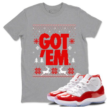 11s Cherry shirts to match jordans Christmas Gift Got Em Ugly Sweater sneaker match tees Air Jordan 11 Retro Cherry match shoes to clothes SNRT Sneaker Tees unisex cotton Heather Grey 1 shirts
