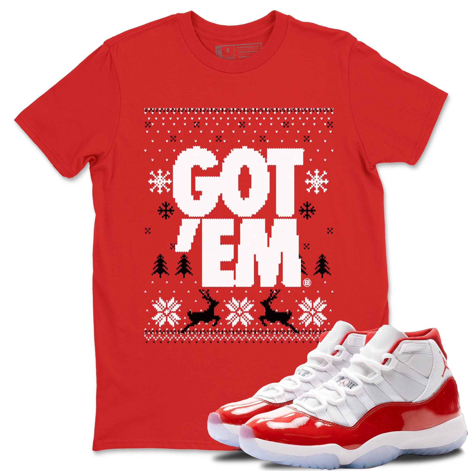11s Cherry shirts to match jordans Christmas Gift Got Em Ugly Sweater sneaker match tees Air Jordan 11 Retro Cherry match shoes to clothes SNRT Sneaker Tees unisex cotton Red 1 shirts