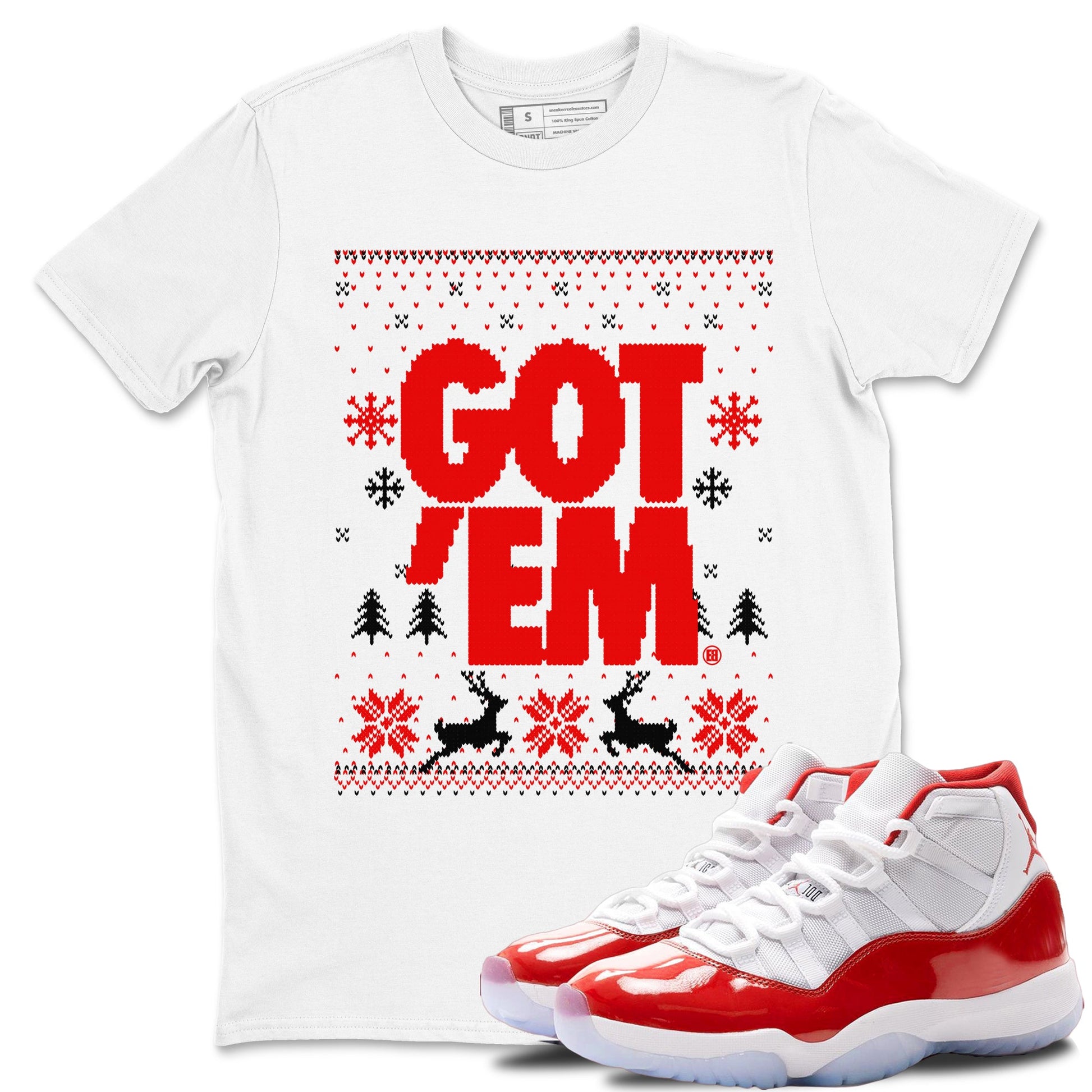 11s Cherry shirts to match jordans Christmas Gift Got Em Ugly Sweater sneaker match tees Air Jordan 11 Retro Cherry match shoes to clothes SNRT Sneaker Tees unisex cotton White 1 shirts