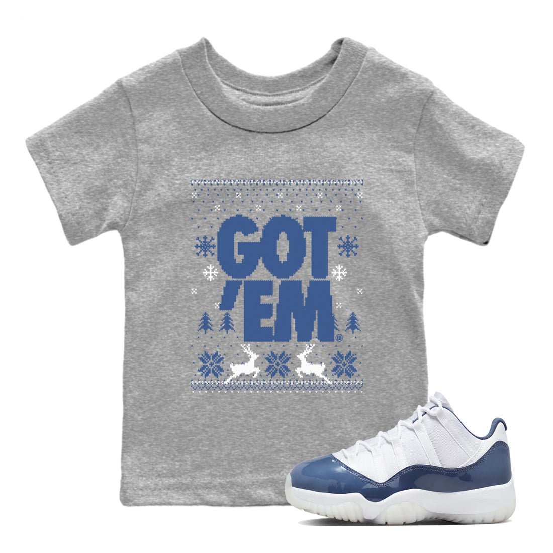 11s Diffused Blue shirts to match jordans Christmas Gift Got Em Ugly Sweater sneaker match tees Air Jordan 11 Retro Diffused Blue match shoes to clothes SNRT Sneaker Tees Youth Baby Heather Grey 1 tee