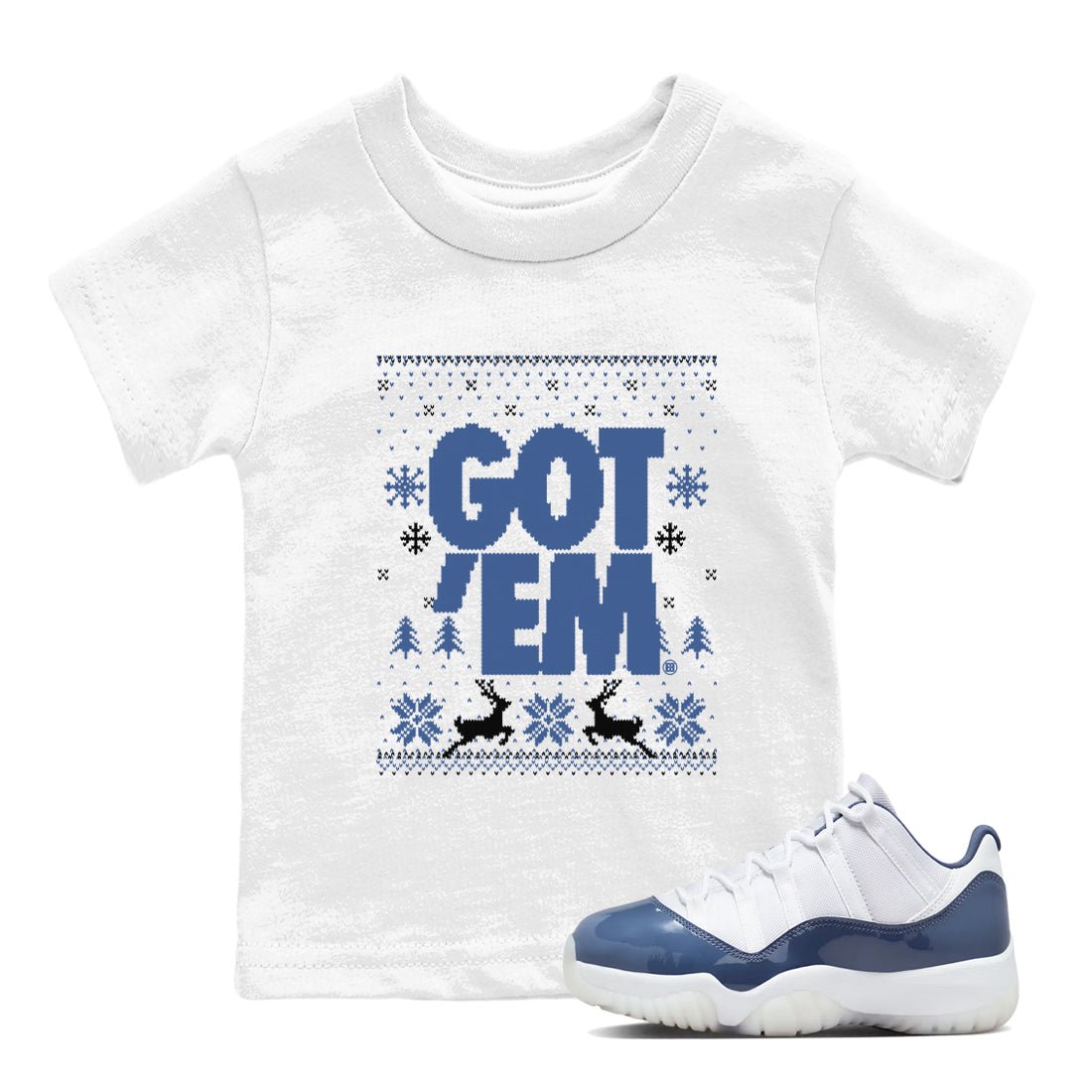 11s Diffused Blue shirts to match jordans Christmas Gift Got Em Ugly Sweater sneaker match tees Air Jordan 11 Retro Diffused Blue match shoes to clothes SNRT Sneaker Tees Youth Baby White 1 tee
