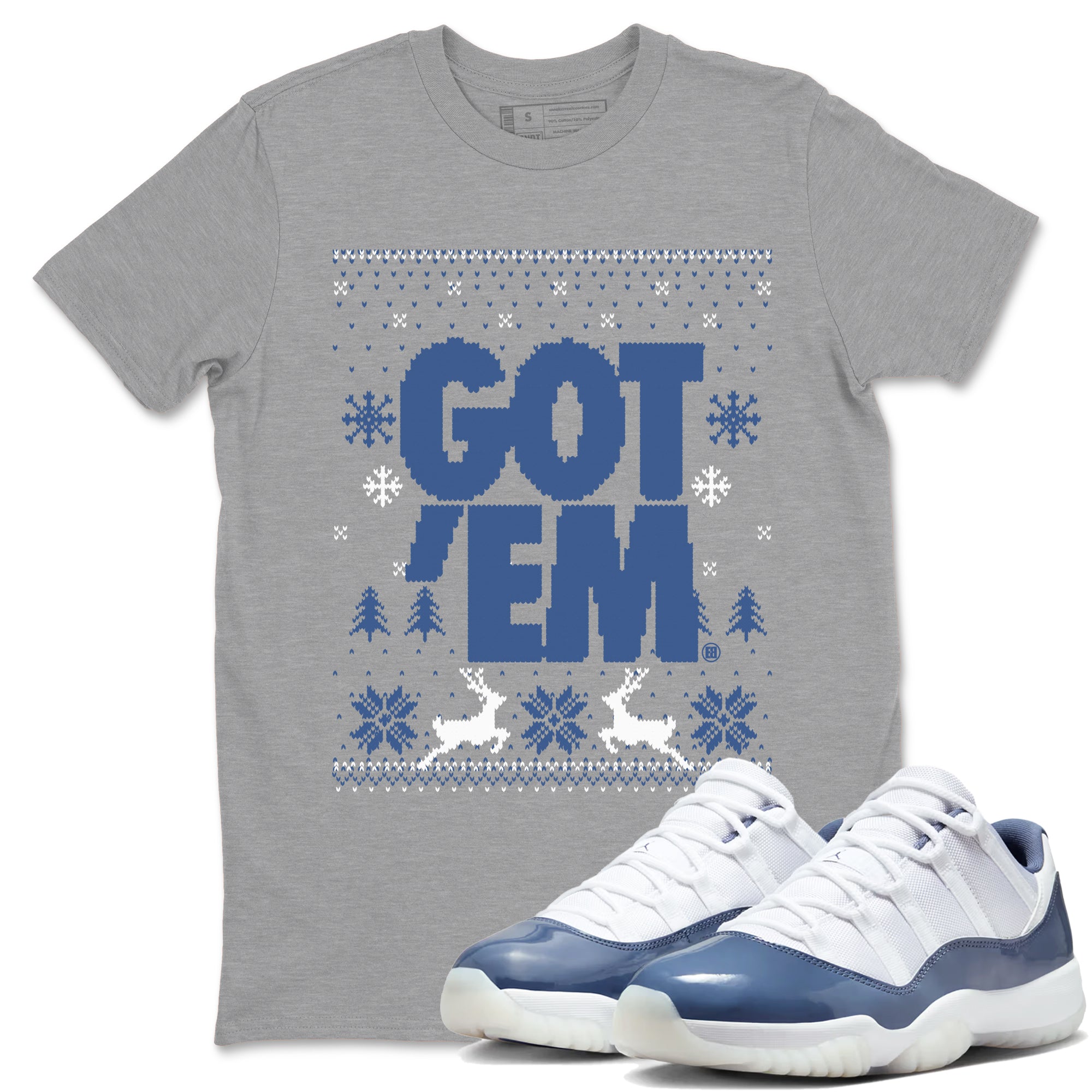 11s Diffused Blue shirts to match jordans Christmas Gift Got Em Ugly Sweater sneaker match tees Air Jordan 11 Retro Diffused Blue match shoes to clothes SNRT Sneaker Tees unisex cotton Heather Grey 1 shirts