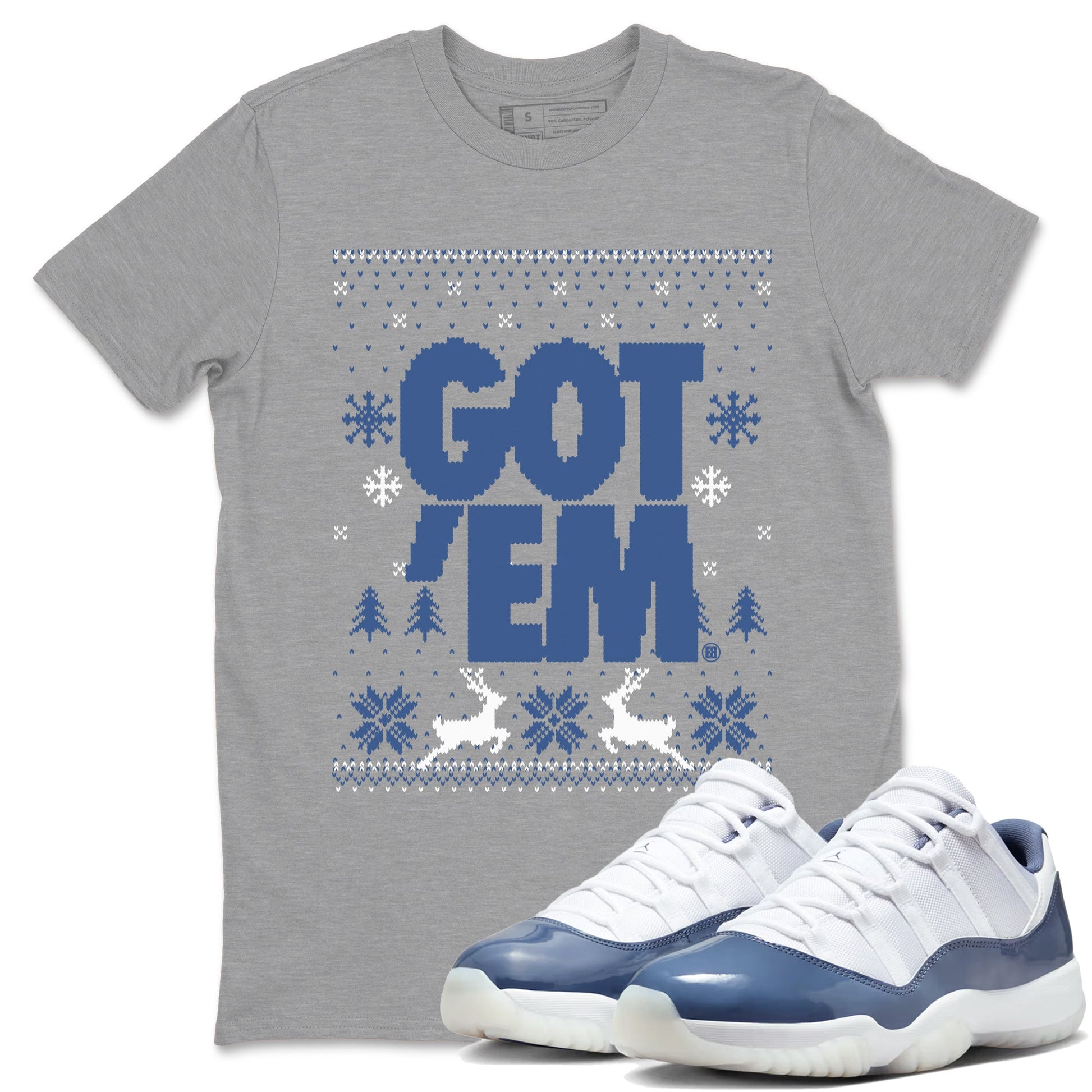 11s Diffused Blue shirts to match jordans Christmas Gift Got Em Ugly Sweater sneaker match tees Air Jordan 11 Retro Diffused Blue match shoes to clothes SNRT Sneaker Tees unisex cotton Heather Grey 1 shirts