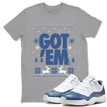 11s Diffused Blue shirts to match jordans Christmas Gift Got Em Ugly Sweater sneaker match tees Air Jordan 11 Retro Diffused Blue match shoes to clothes SNRT Sneaker Tees unisex cotton Heather Grey 1 shirts
