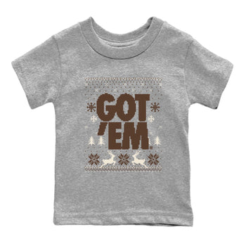 AJ12 Baroque Brown shirts to match jordans Got Em Ugly Sweater best t shirts to wear with jordans SoleFly x Jordan 12 Baroque Brown match shoes to clothes SNRT Sneaker Tees Youth Baby Heather Grey 2 tee
