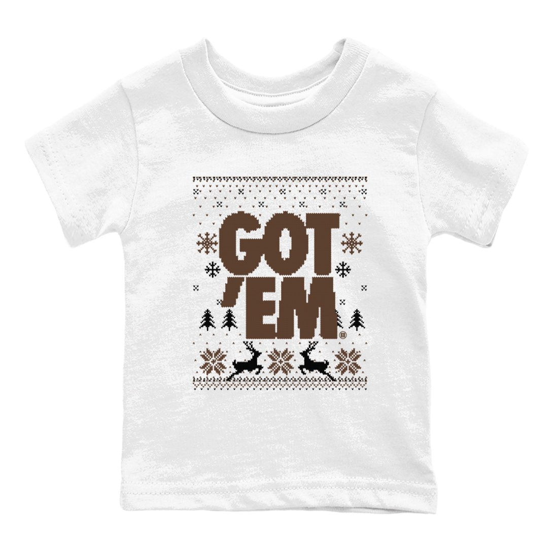 AJ12 Baroque Brown shirts to match jordans Got Em Ugly Sweater best t shirts to wear with jordans SoleFly x Jordan 12 Baroque Brown match shoes to clothes SNRT Sneaker Tees Youth Baby White 2 tee