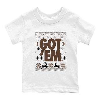 AJ12 Baroque Brown shirts to match jordans Got Em Ugly Sweater best t shirts to wear with jordans SoleFly x Jordan 12 Baroque Brown match shoes to clothes SNRT Sneaker Tees Youth Baby White 2 tee