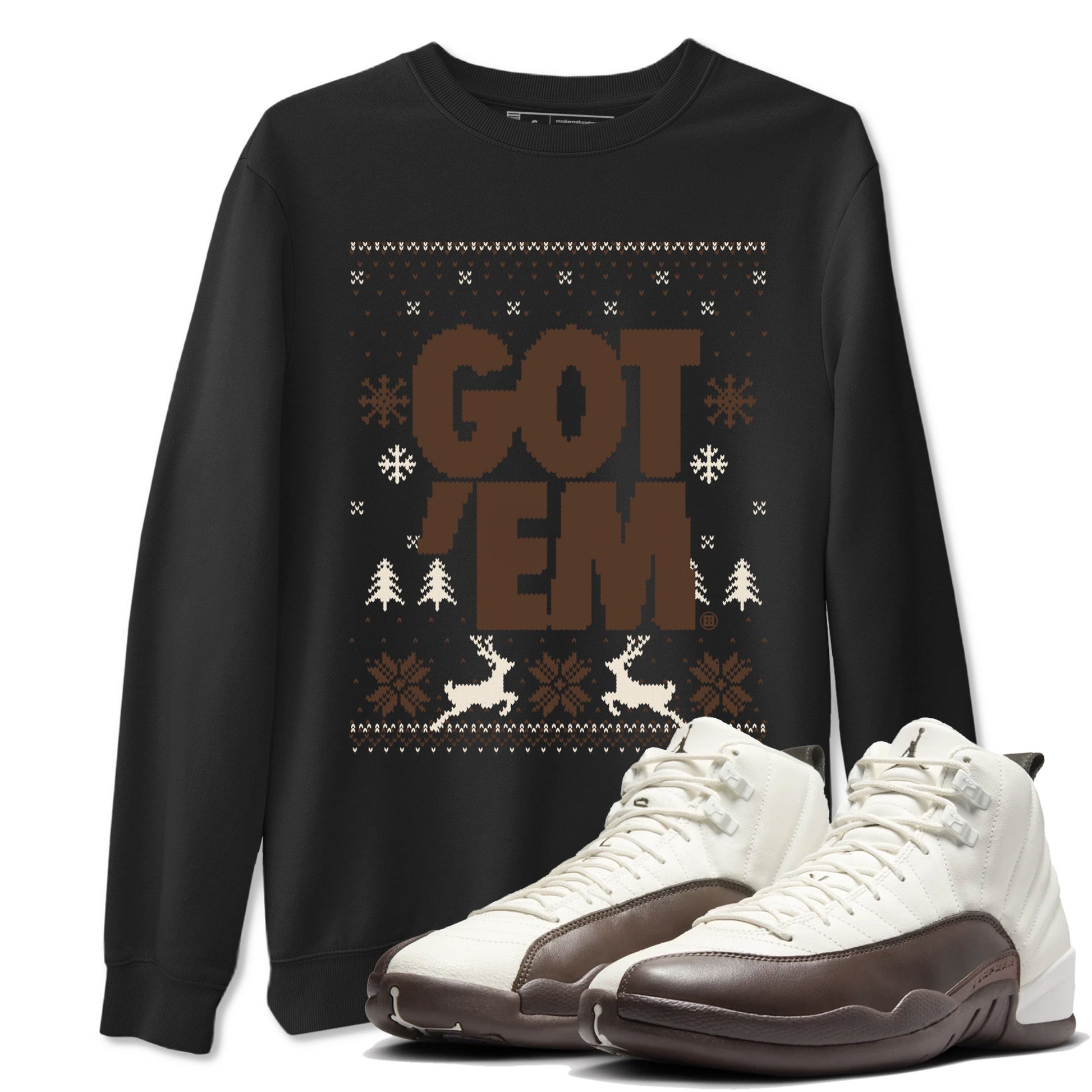 AJ12 Baroque Brown shirts to match jordans Got Em Ugly Sweater best t shirts to wear with jordans SoleFly x Jordan 12 Baroque Brown match shoes to clothes SNRT Sneaker Tees unisex cotton Black 1 shirts