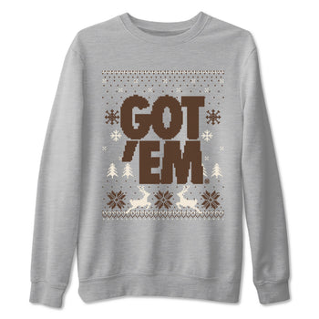 AJ12 Baroque Brown shirts to match jordans Got Em Ugly Sweater best t shirts to wear with jordans SoleFly x Jordan 12 Baroque Brown match shoes to clothes SNRT Sneaker Tees unisex cotton Heather Grey 2 shirts
